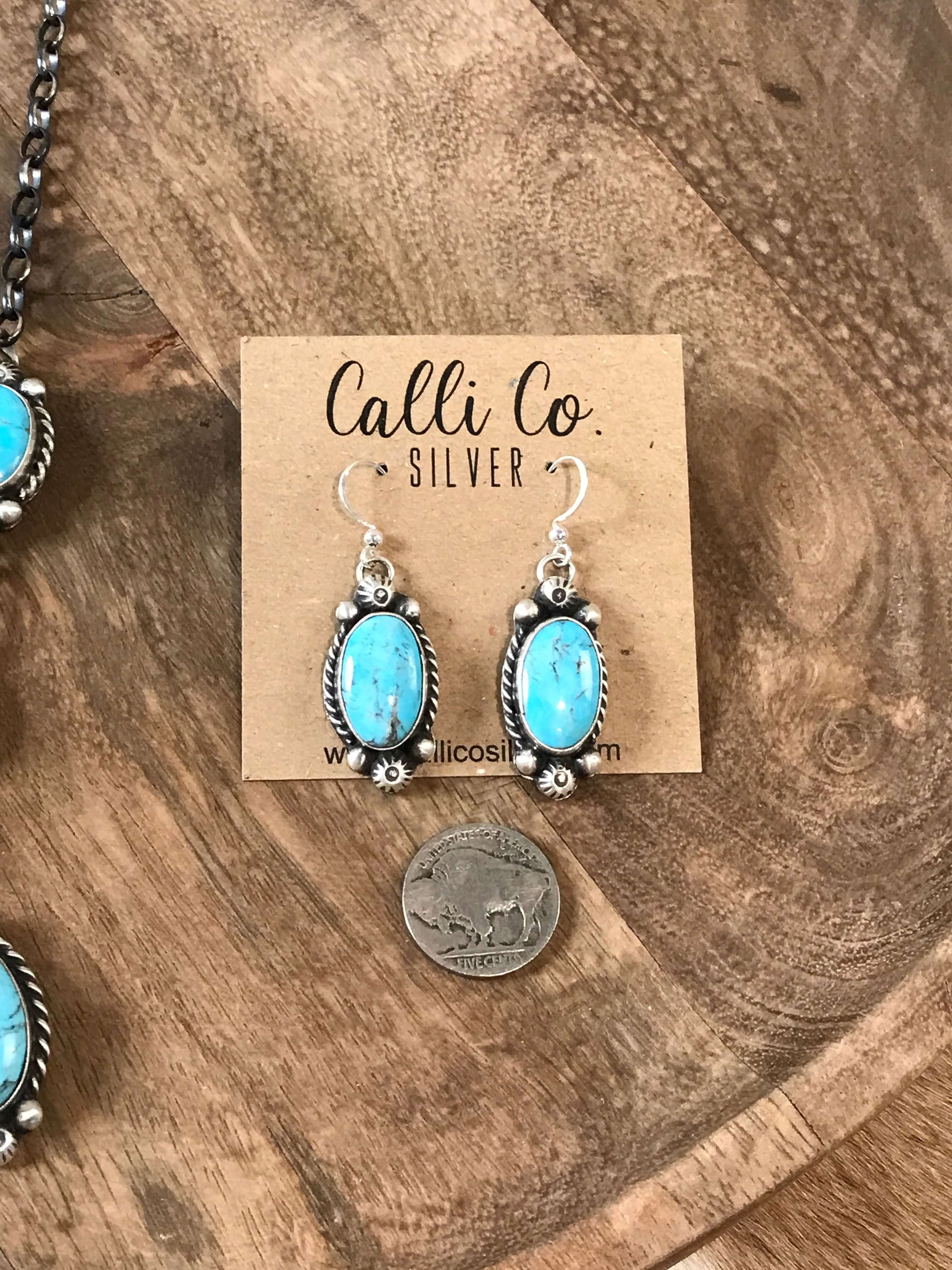 The Reeves Turquoise Lariat Necklace Set-Necklaces-Calli Co., Turquoise and Silver Jewelry, Native American Handmade, Zuni Tribe, Navajo Tribe, Brock Texas