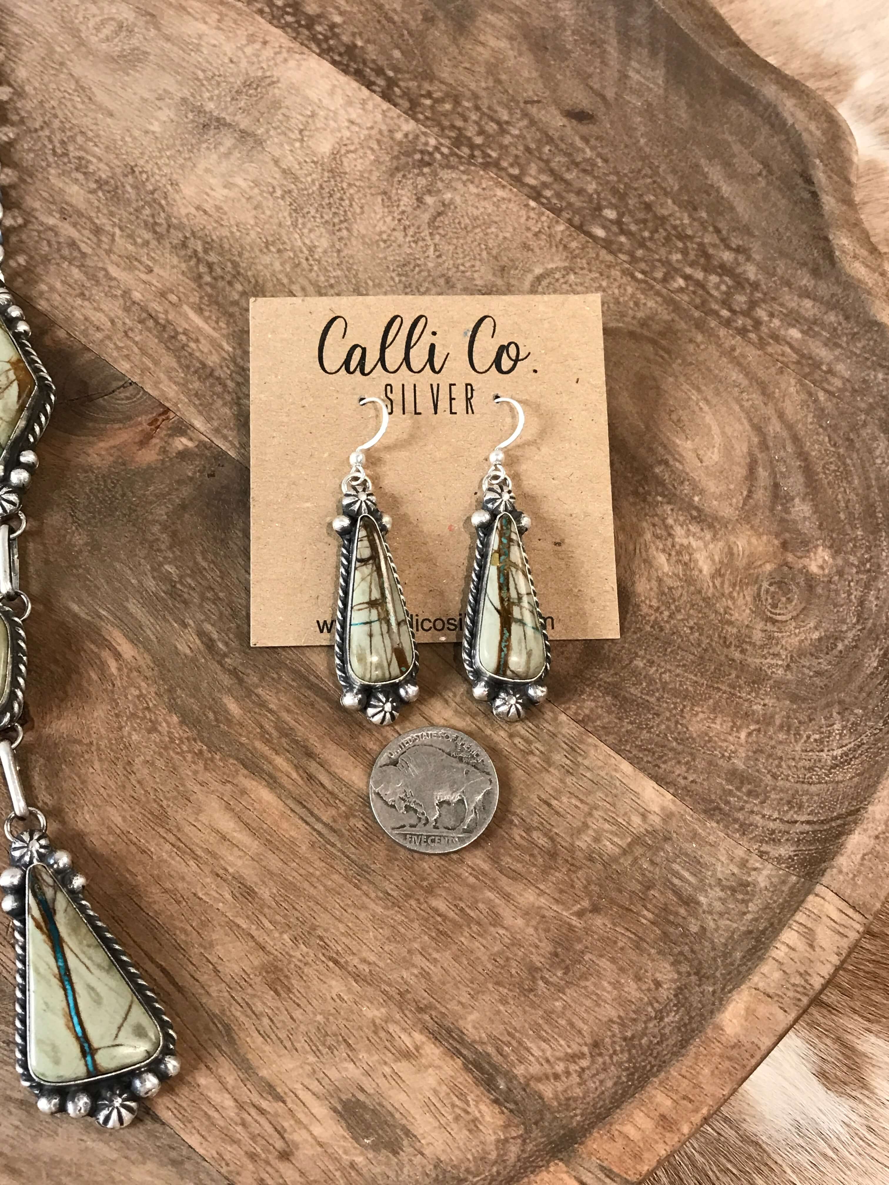 The Blaze Lariat Necklace Set-Necklaces-Calli Co., Turquoise and Silver Jewelry, Native American Handmade, Zuni Tribe, Navajo Tribe, Brock Texas