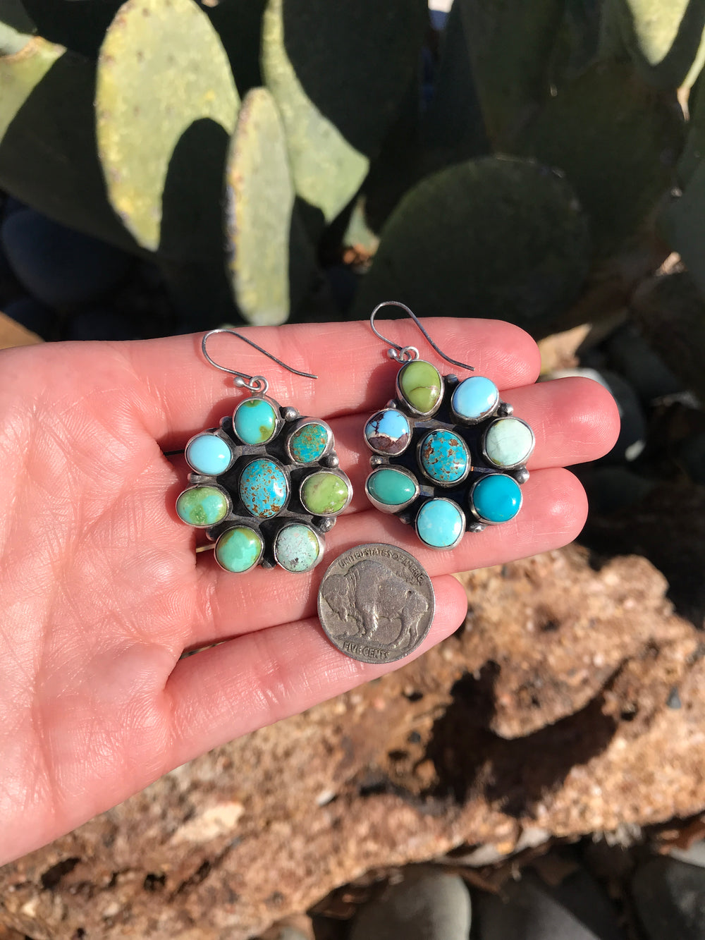 The Many Mines Cluster Earrings-Earrings-Calli Co., Turquoise and Silver Jewelry, Native American Handmade, Zuni Tribe, Navajo Tribe, Brock Texas