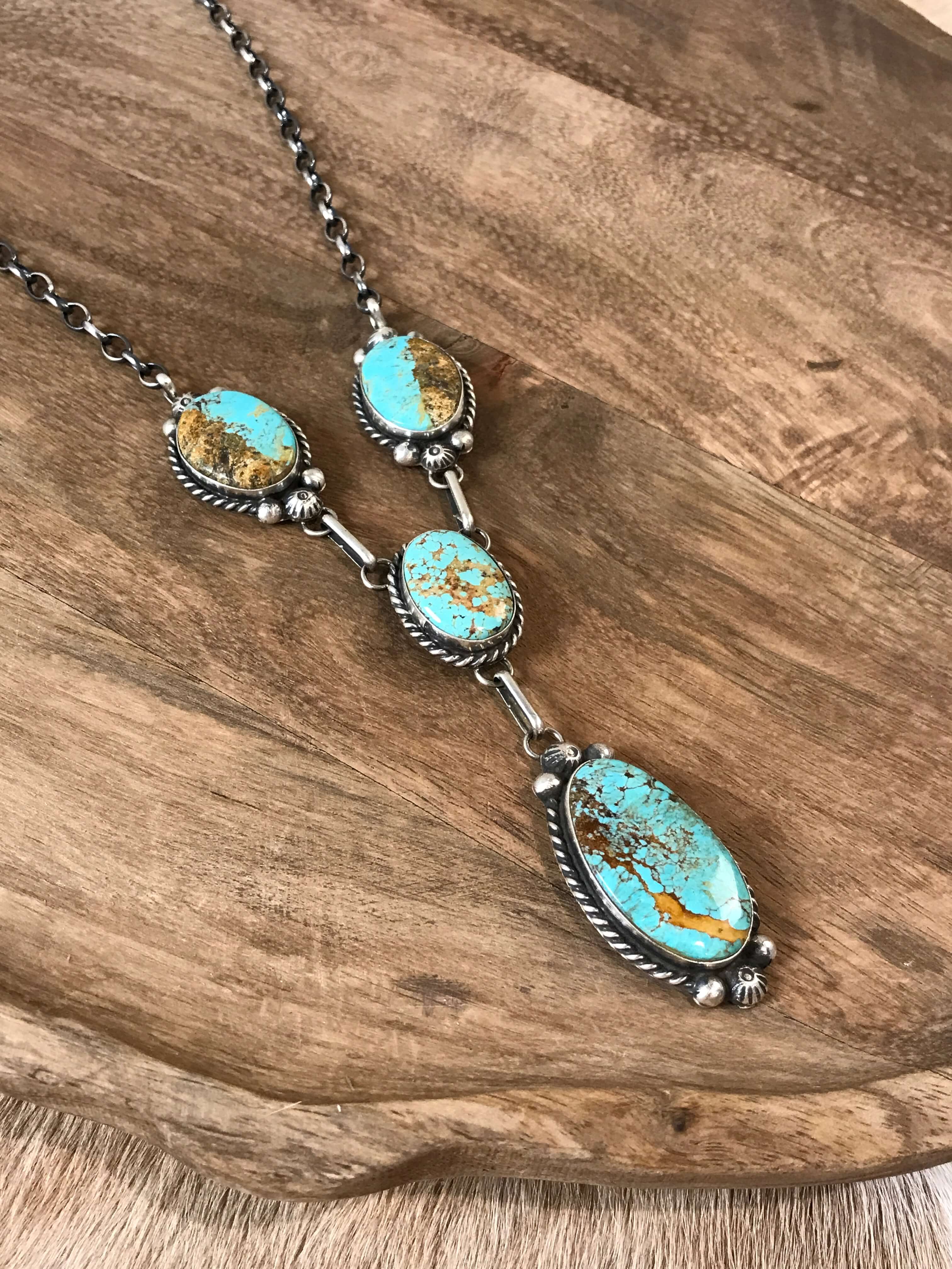 The Adler Turquoise Lariat Necklace Set-Necklaces-Calli Co., Turquoise and Silver Jewelry, Native American Handmade, Zuni Tribe, Navajo Tribe, Brock Texas