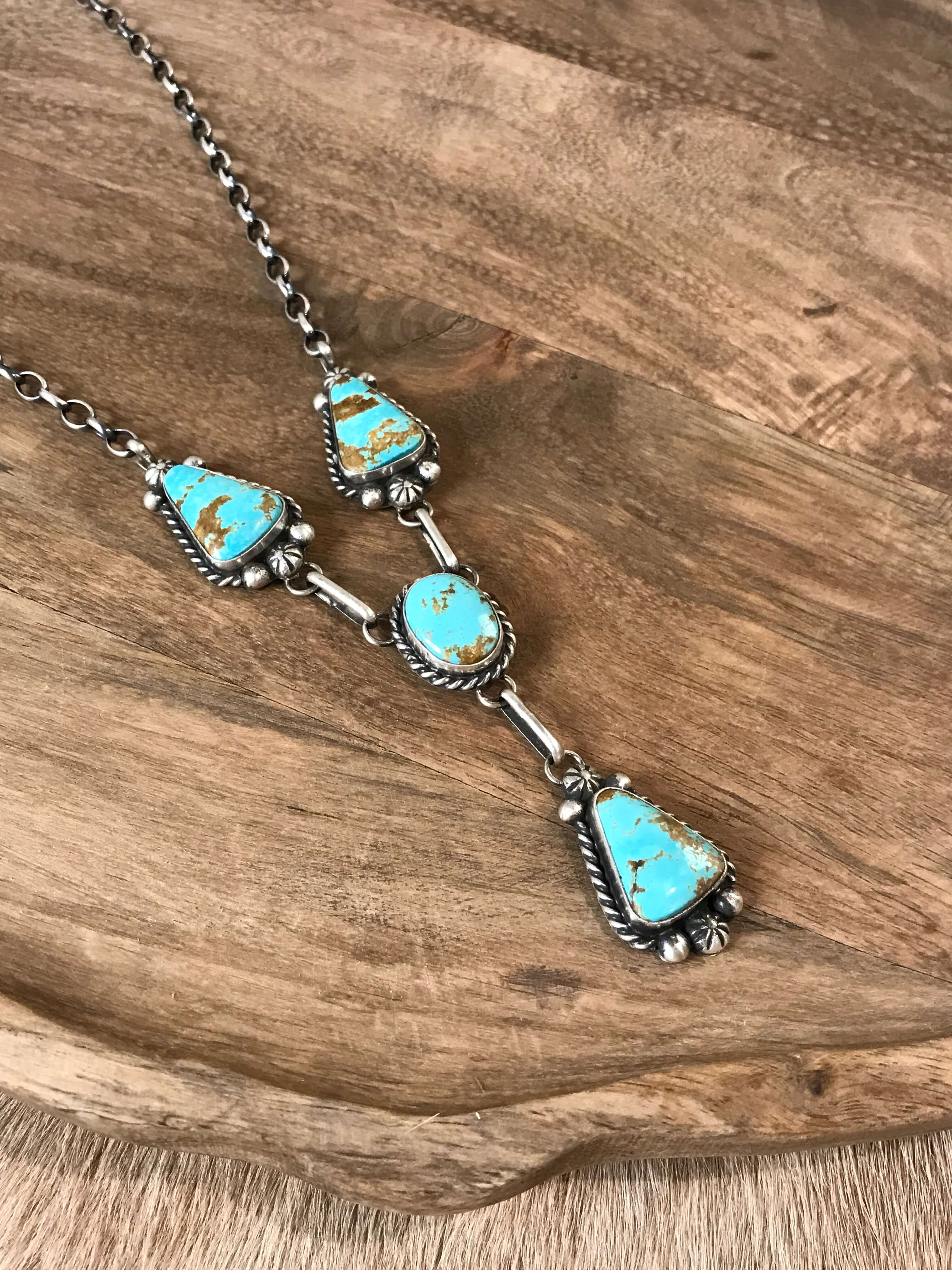The Mills Turquoise Lariat Necklace Set-Necklaces-Calli Co., Turquoise and Silver Jewelry, Native American Handmade, Zuni Tribe, Navajo Tribe, Brock Texas