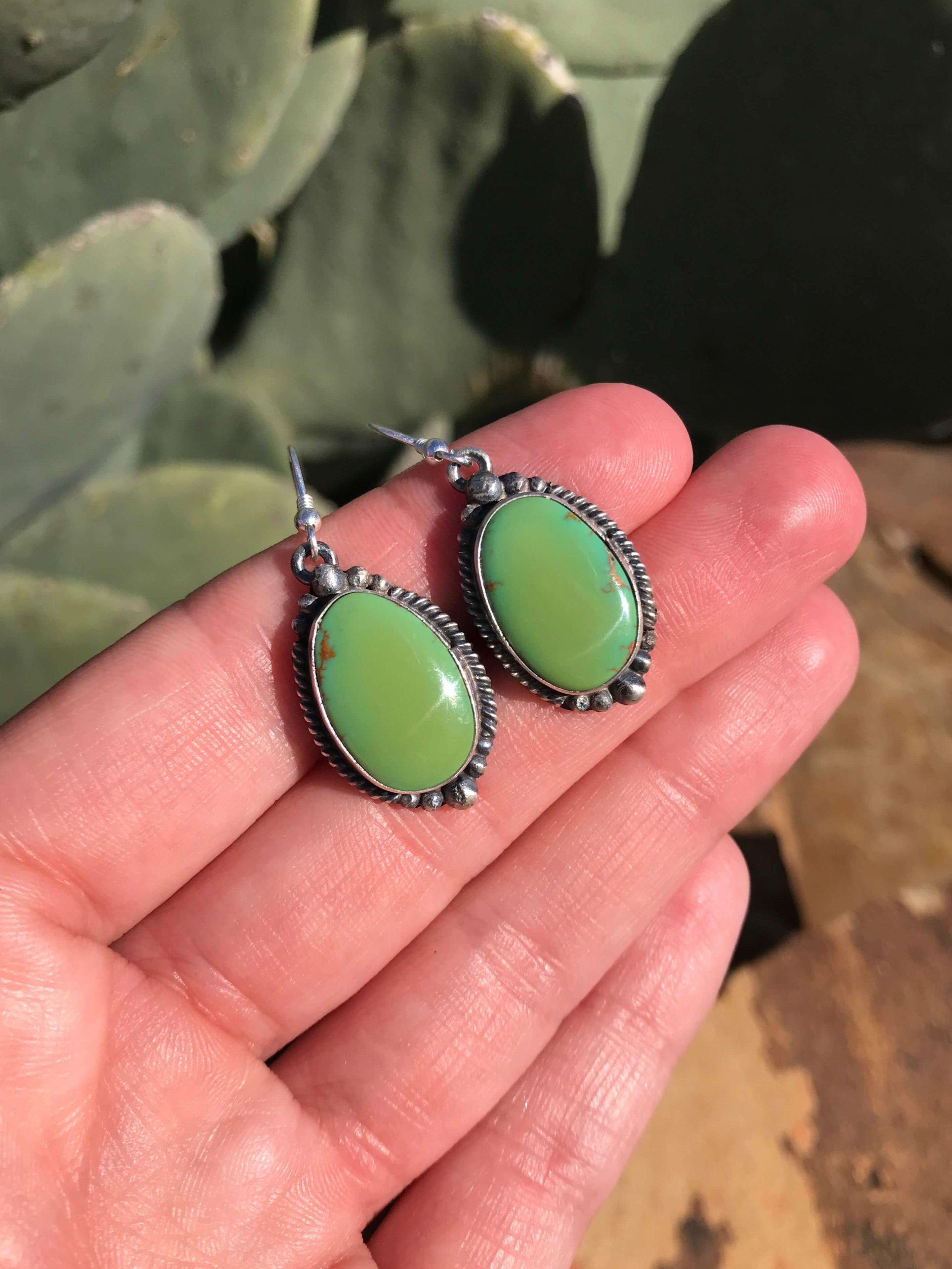 The Turquoise Dangle Earrings, 16-Earrings-Calli Co., Turquoise and Silver Jewelry, Native American Handmade, Zuni Tribe, Navajo Tribe, Brock Texas