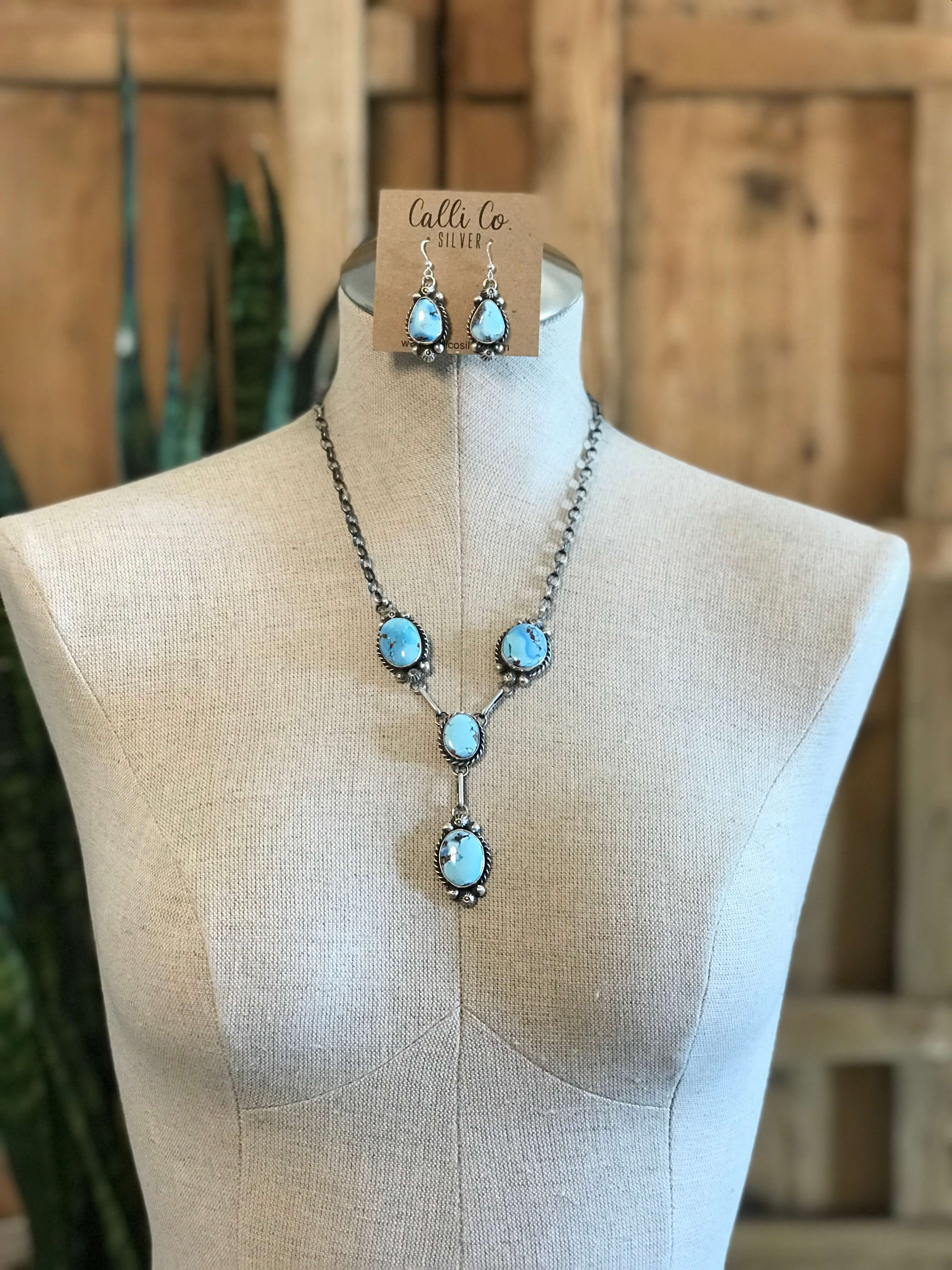 The Blythe Turquoise Lariat Necklace Set-Necklaces-Calli Co., Turquoise and Silver Jewelry, Native American Handmade, Zuni Tribe, Navajo Tribe, Brock Texas