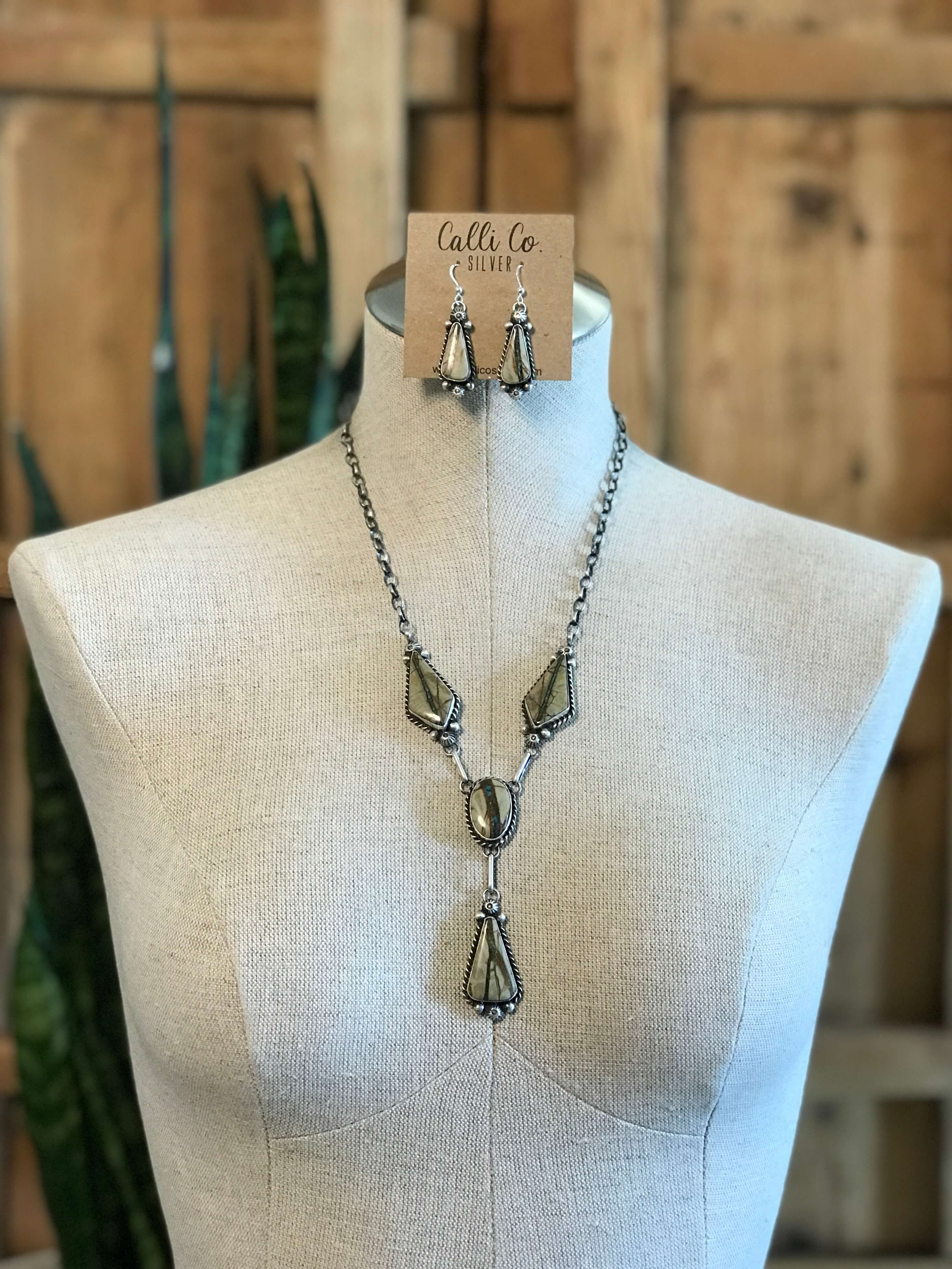The Tupack Lariat Necklace Set-Necklaces-Calli Co., Turquoise and Silver Jewelry, Native American Handmade, Zuni Tribe, Navajo Tribe, Brock Texas