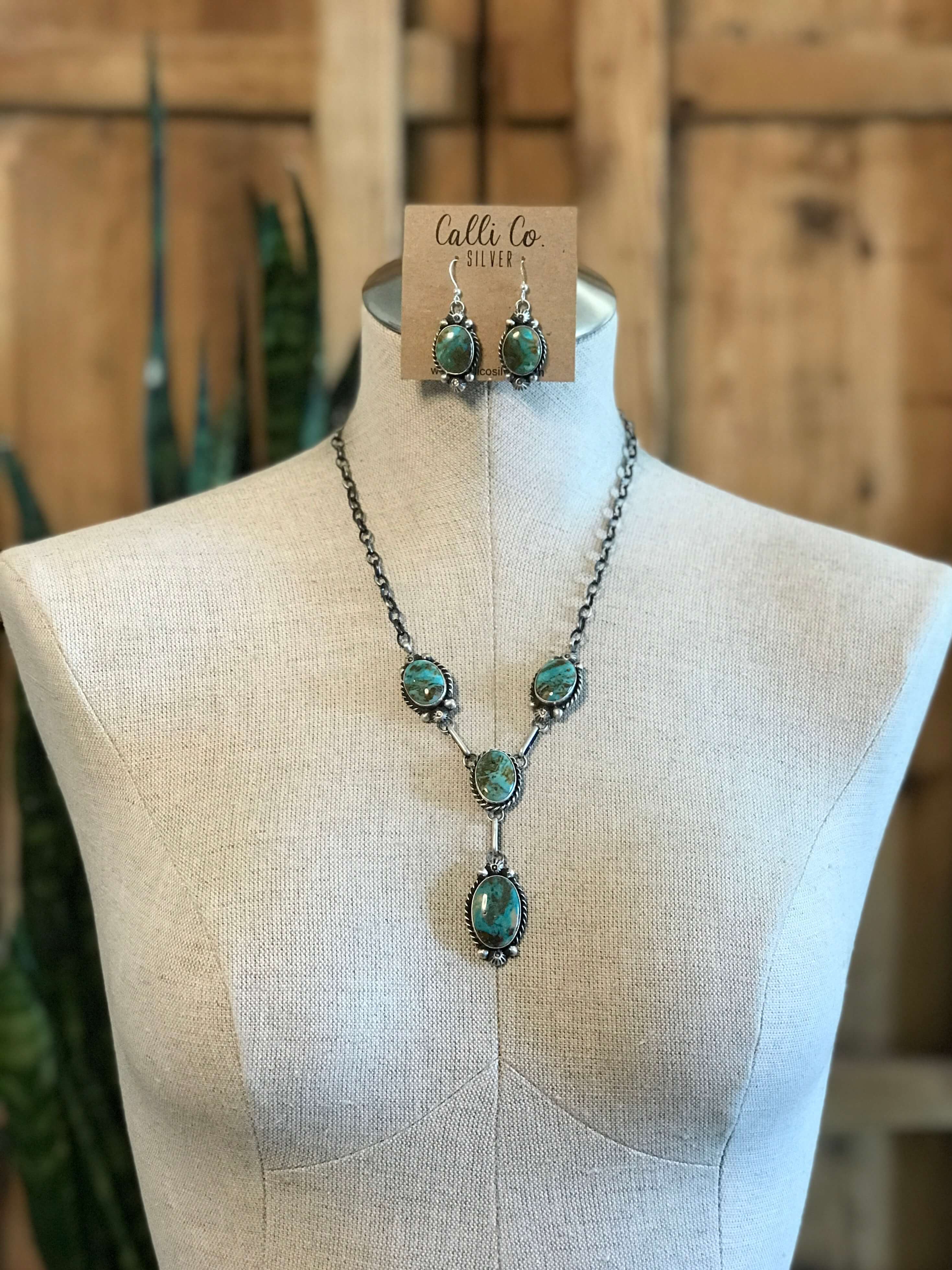 The Kilbuck Turquoise Lariat Necklace Set-Necklaces-Calli Co., Turquoise and Silver Jewelry, Native American Handmade, Zuni Tribe, Navajo Tribe, Brock Texas