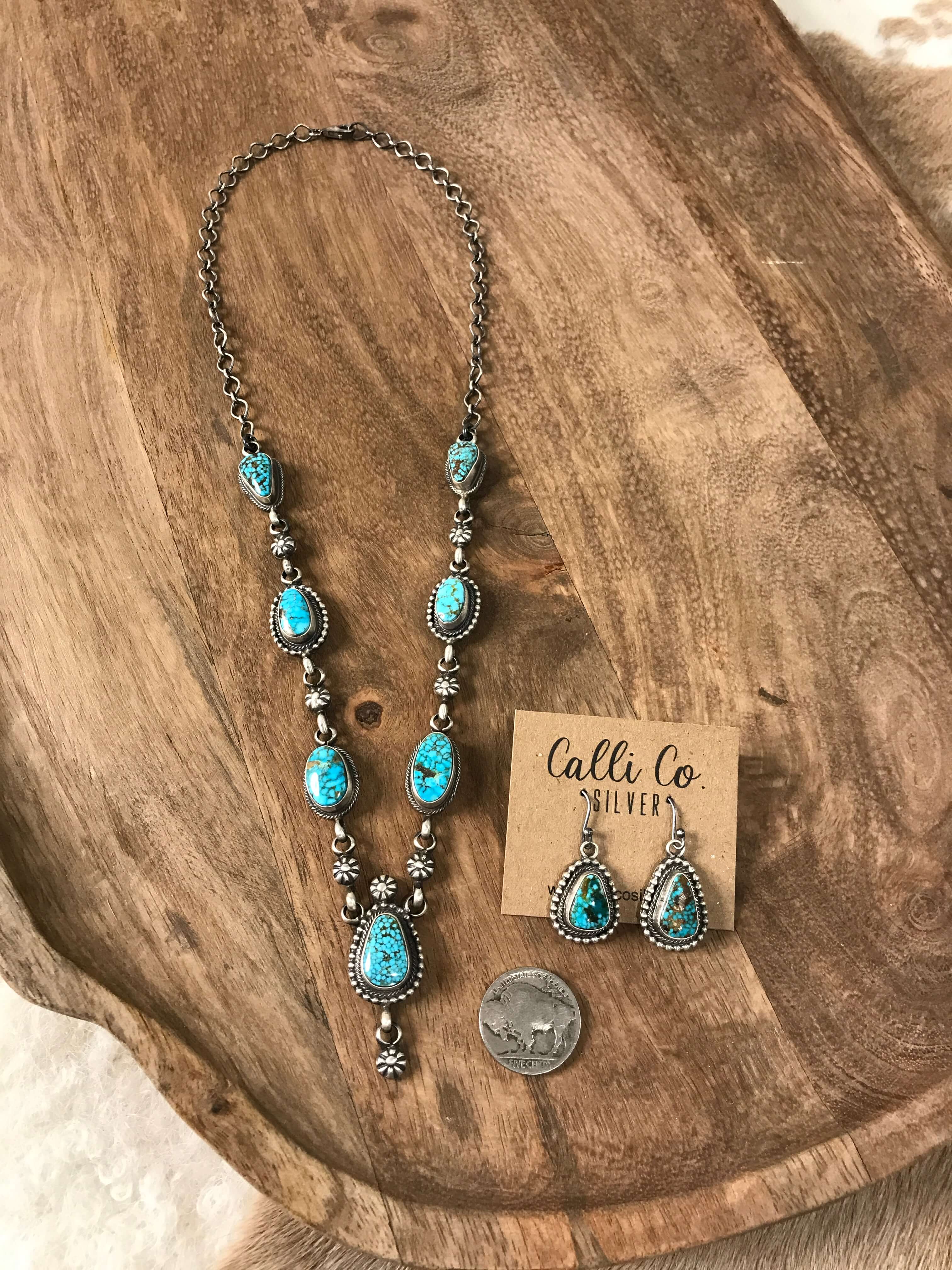 The Salado Turquoise Statement Necklace Set-Necklaces-Calli Co., Turquoise and Silver Jewelry, Native American Handmade, Zuni Tribe, Navajo Tribe, Brock Texas