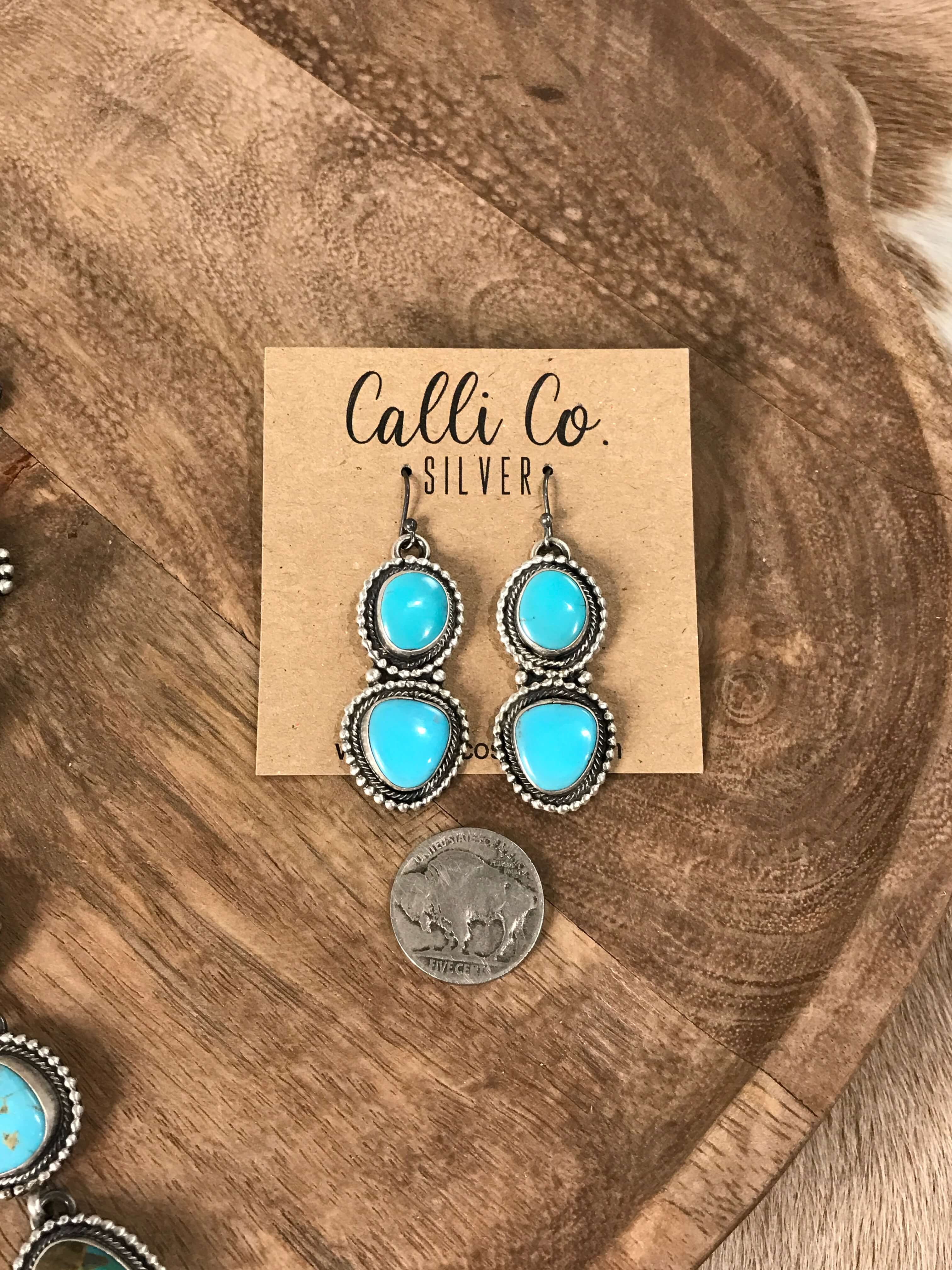 The Catori Turquoise Lariat Necklace Set xx-Necklaces-Calli Co., Turquoise and Silver Jewelry, Native American Handmade, Zuni Tribe, Navajo Tribe, Brock Texas
