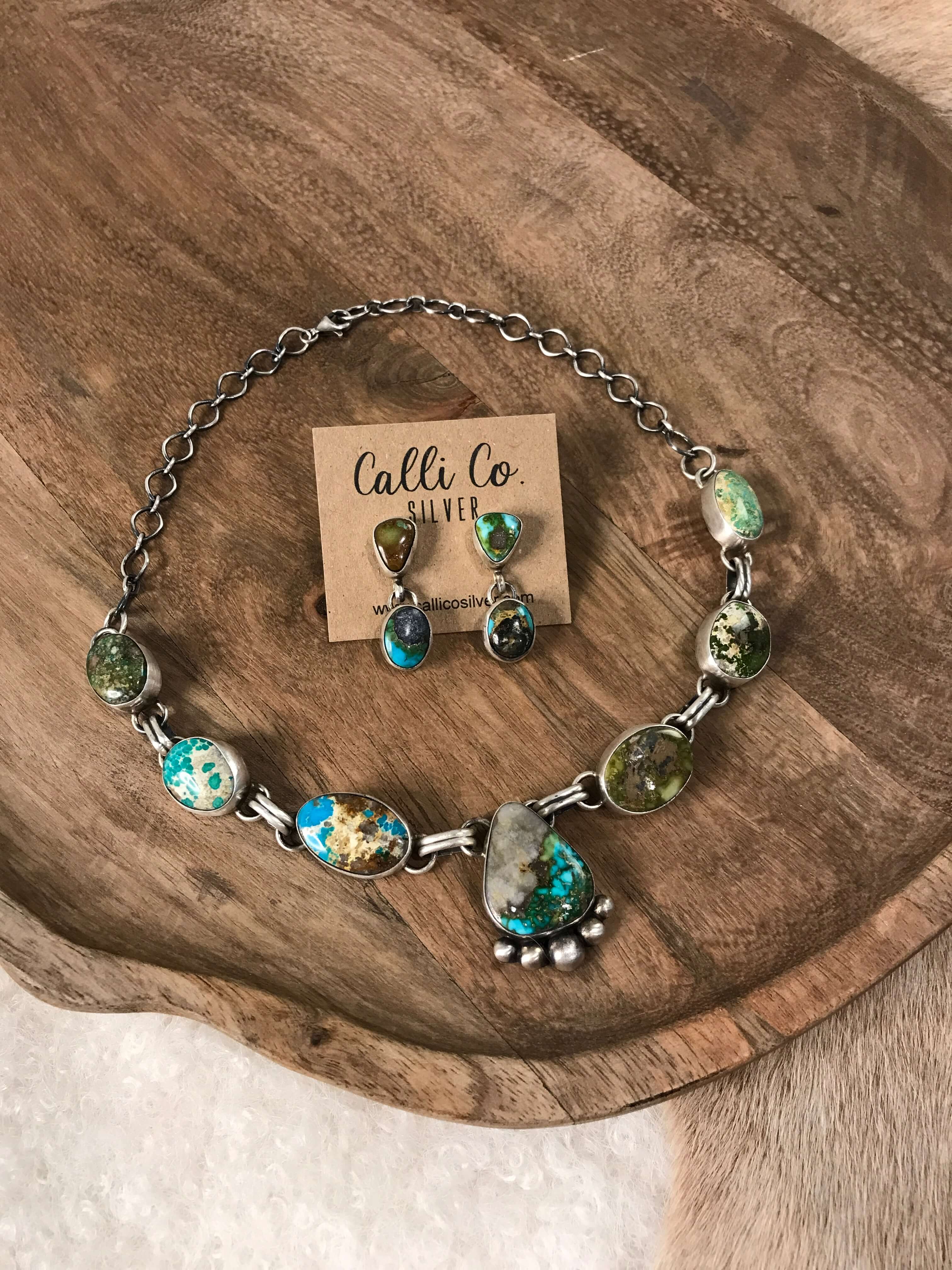 The Wallen Turquoise Statement Necklace Set-Necklaces-Calli Co., Turquoise and Silver Jewelry, Native American Handmade, Zuni Tribe, Navajo Tribe, Brock Texas