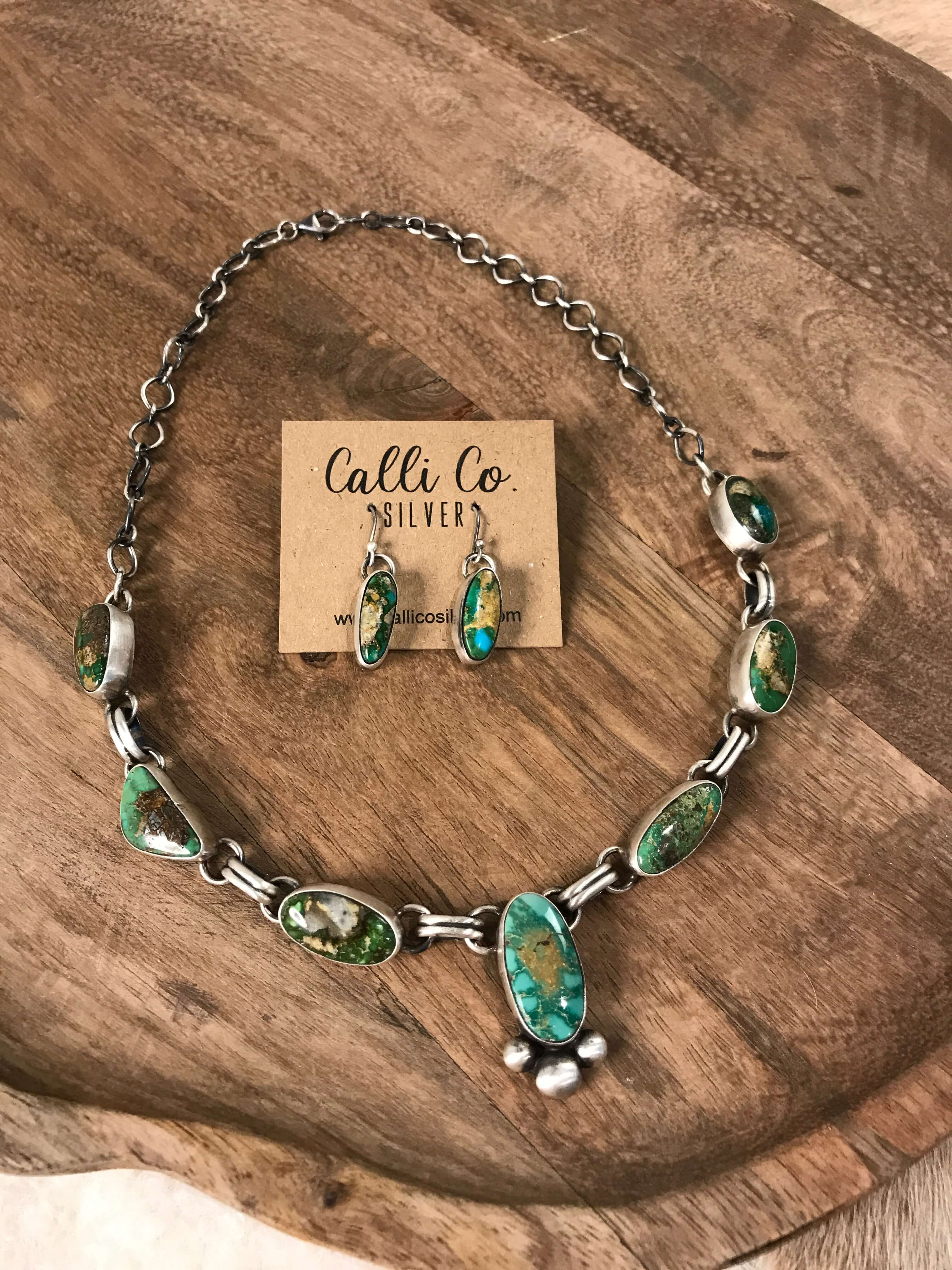 The Washington Turquoise Statement Necklace Set-Necklaces-Calli Co., Turquoise and Silver Jewelry, Native American Handmade, Zuni Tribe, Navajo Tribe, Brock Texas