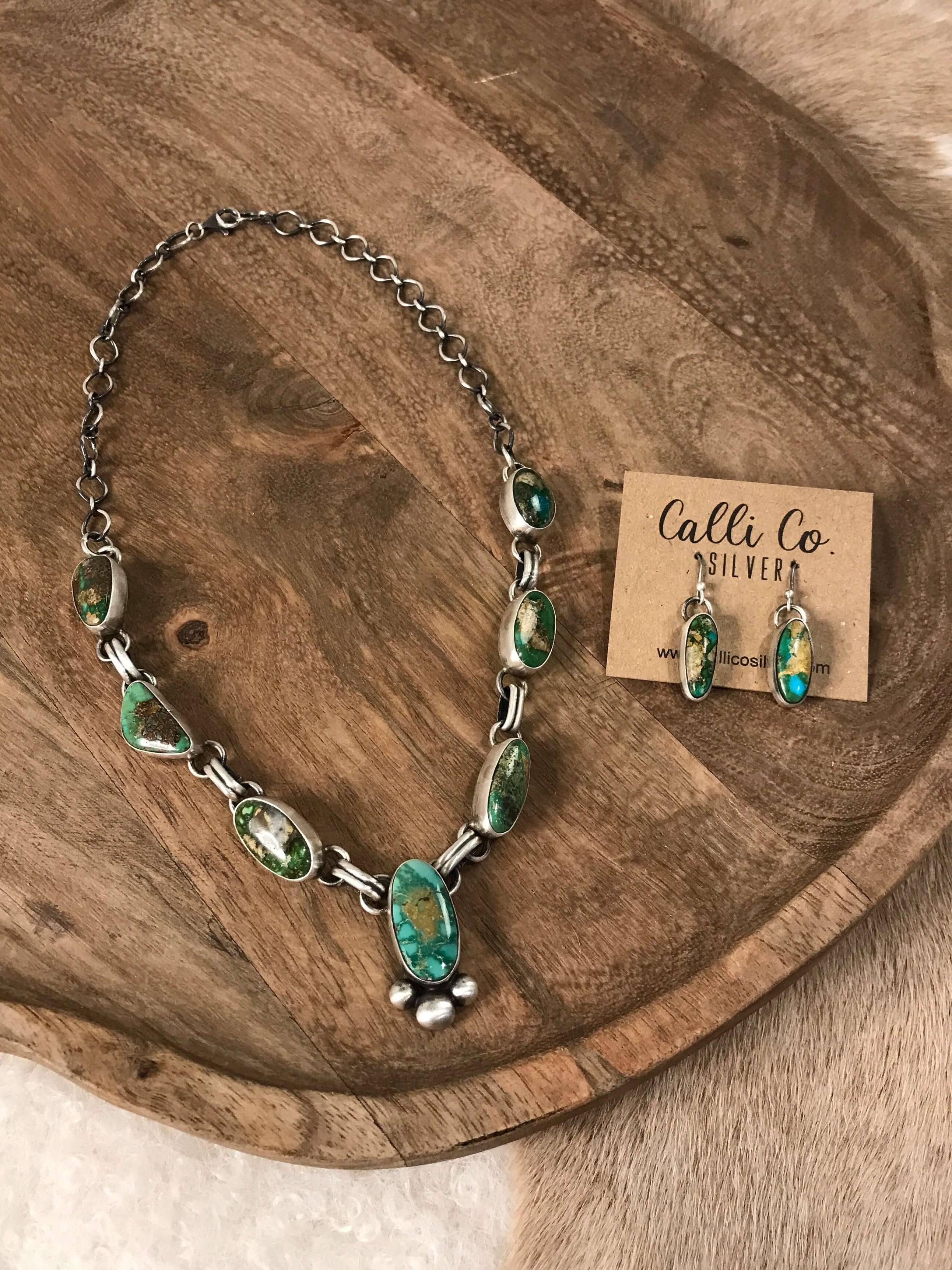 The Washington Turquoise Statement Necklace Set-Necklaces-Calli Co., Turquoise and Silver Jewelry, Native American Handmade, Zuni Tribe, Navajo Tribe, Brock Texas