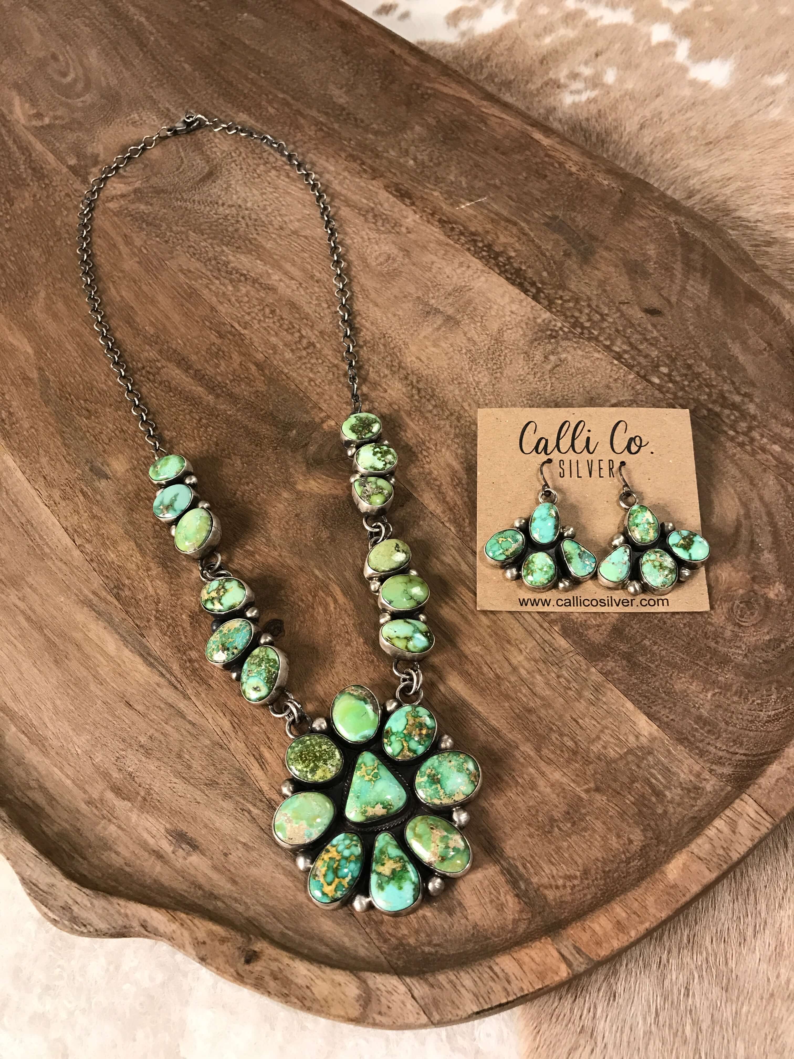 The Kingstown Turquoise Statement Necklace Set-Necklaces-Calli Co., Turquoise and Silver Jewelry, Native American Handmade, Zuni Tribe, Navajo Tribe, Brock Texas