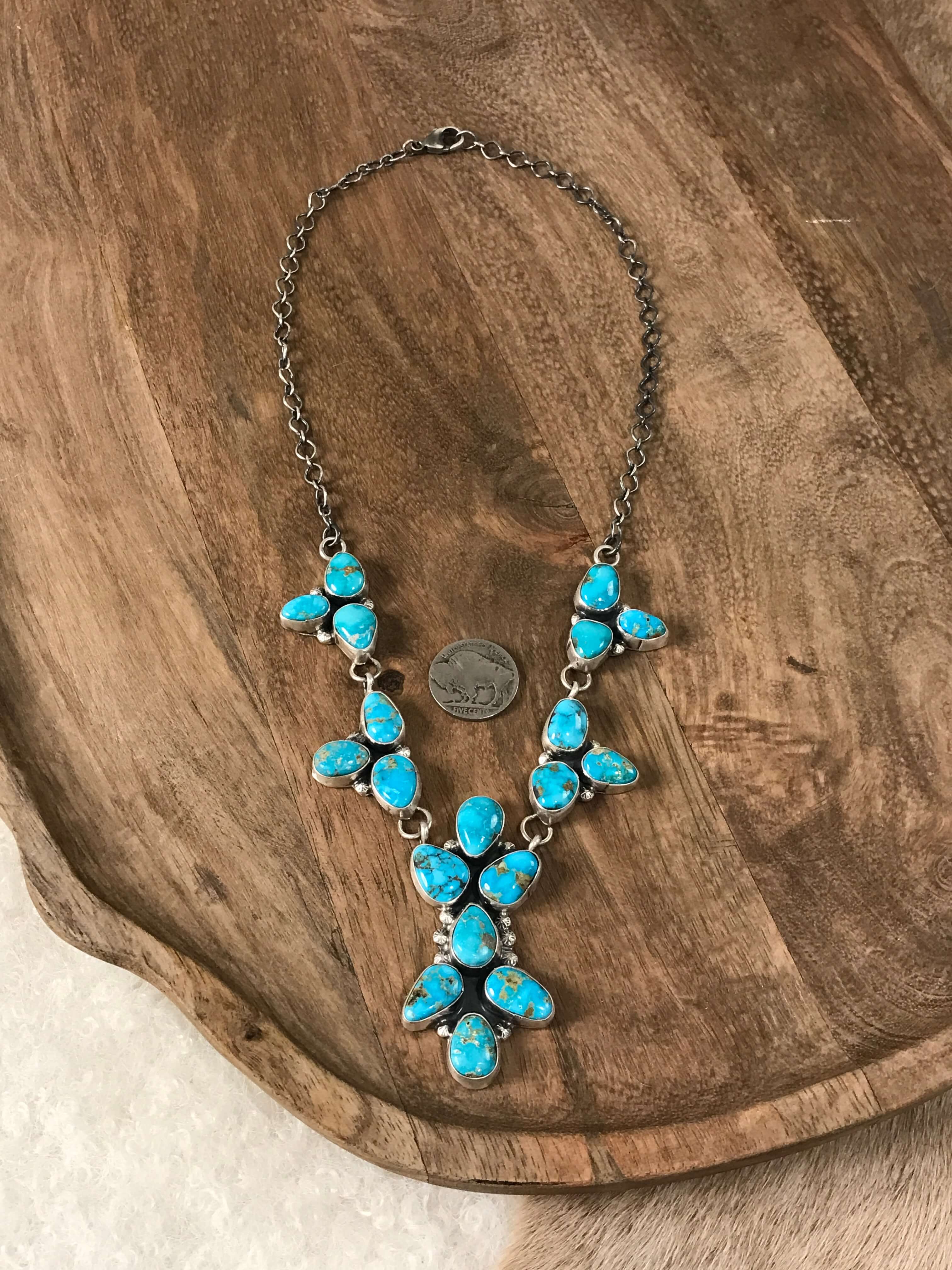 The Waco Turquoise Statement Necklace Set-Necklaces-Calli Co., Turquoise and Silver Jewelry, Native American Handmade, Zuni Tribe, Navajo Tribe, Brock Texas