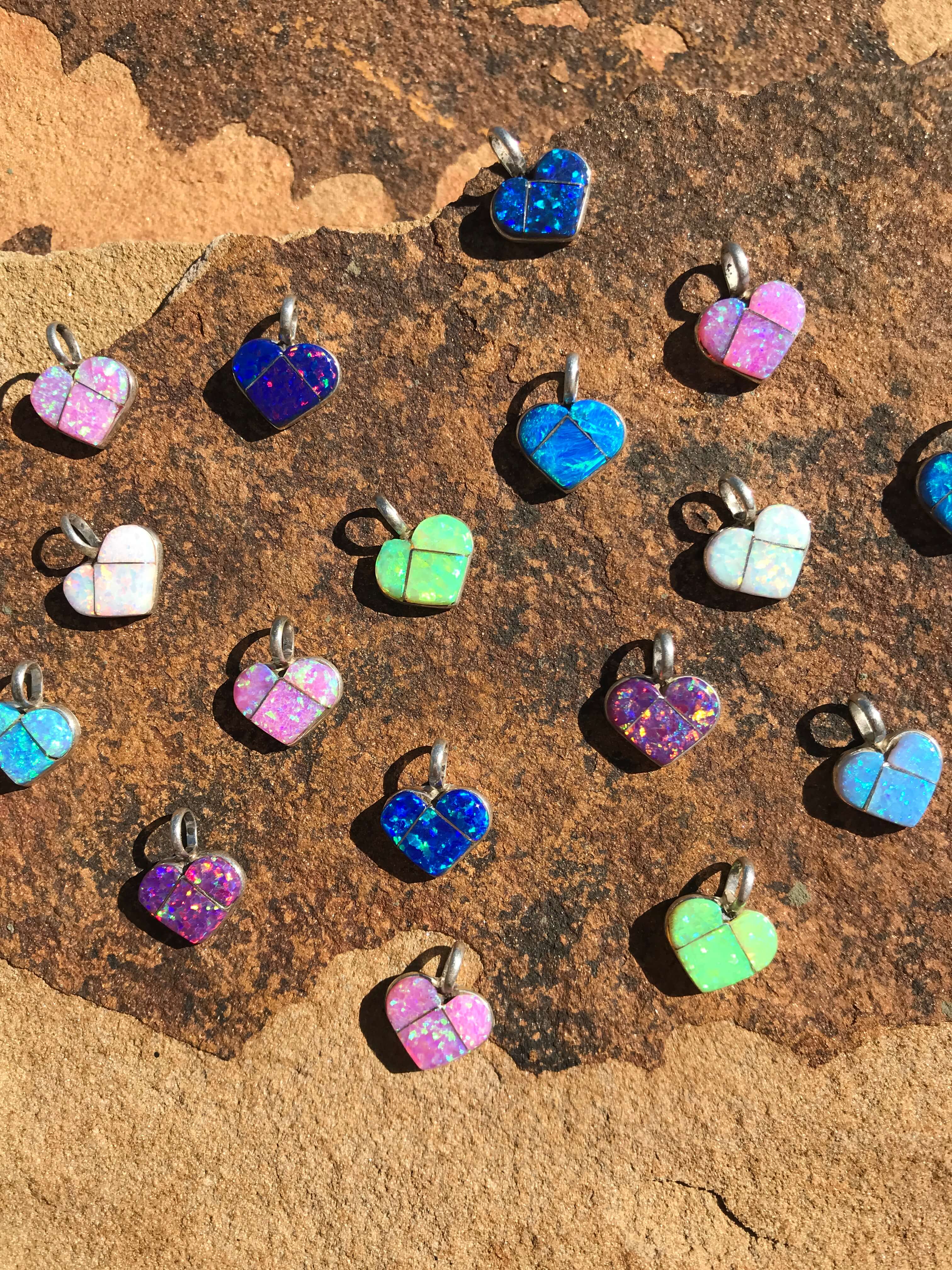 The Petite Opal Heart Pendants-Pendants-Calli Co., Turquoise and Silver Jewelry, Native American Handmade, Zuni Tribe, Navajo Tribe, Brock Texas