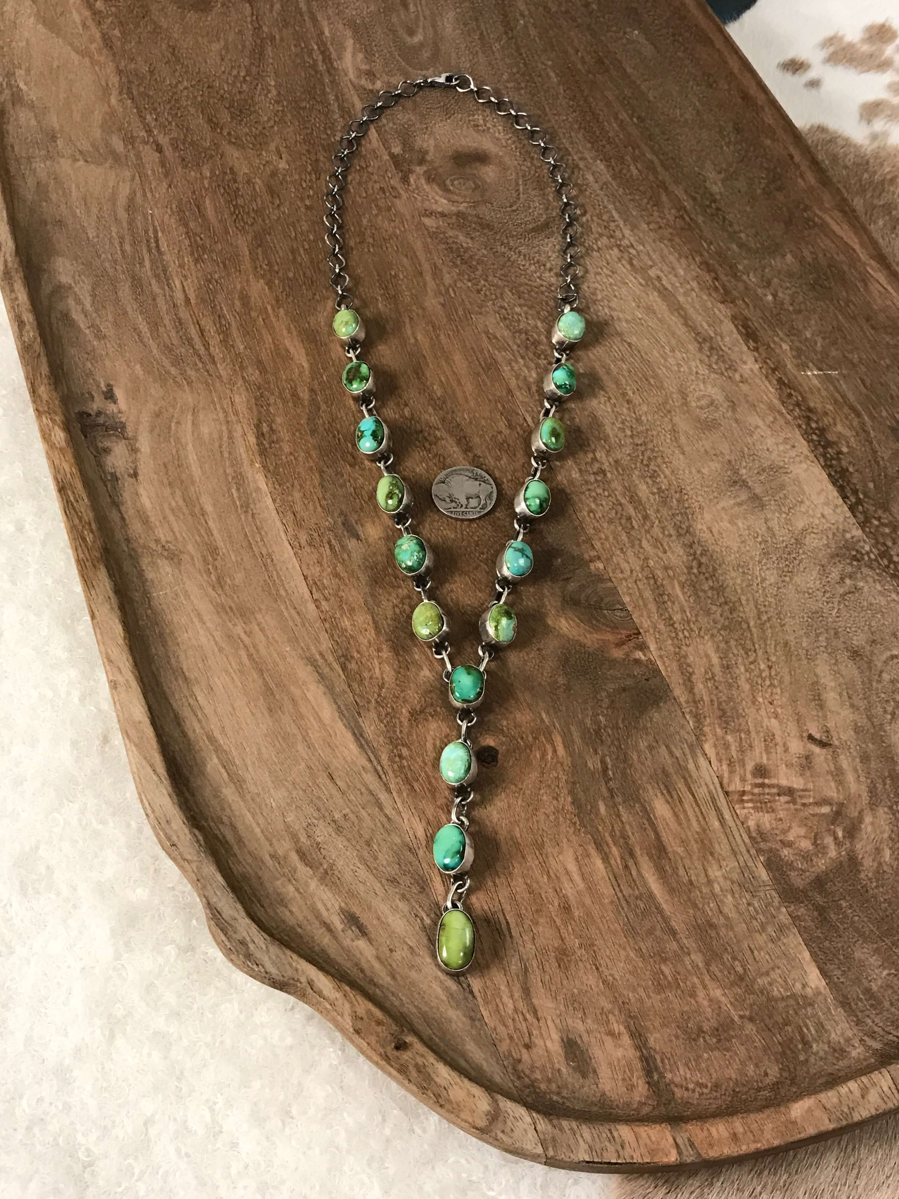 The Kallen Turquoise Lariat Necklace Set-Necklaces-Calli Co., Turquoise and Silver Jewelry, Native American Handmade, Zuni Tribe, Navajo Tribe, Brock Texas