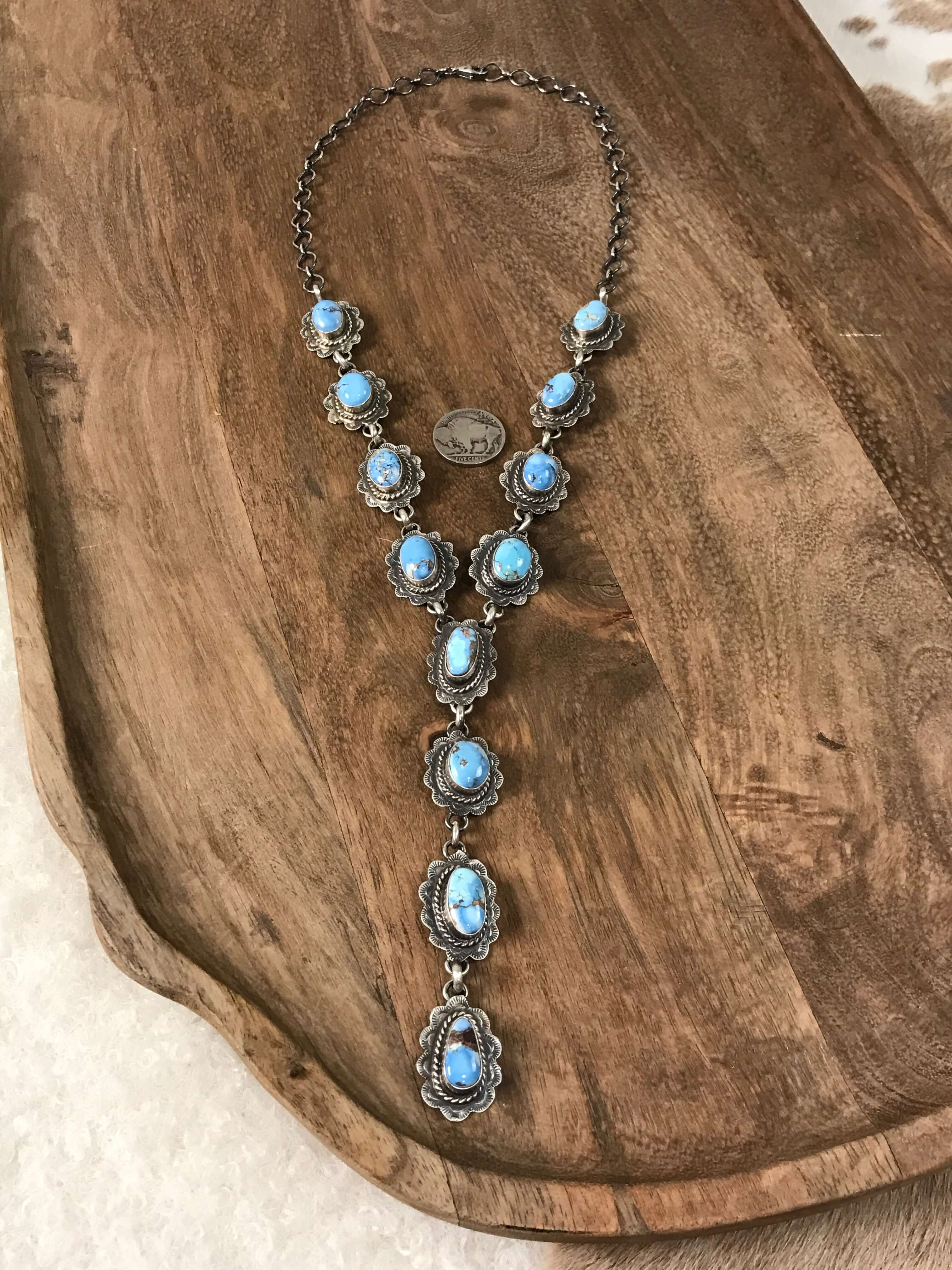 The Riverton Lariat Necklace Set-Necklaces-Calli Co., Turquoise and Silver Jewelry, Native American Handmade, Zuni Tribe, Navajo Tribe, Brock Texas