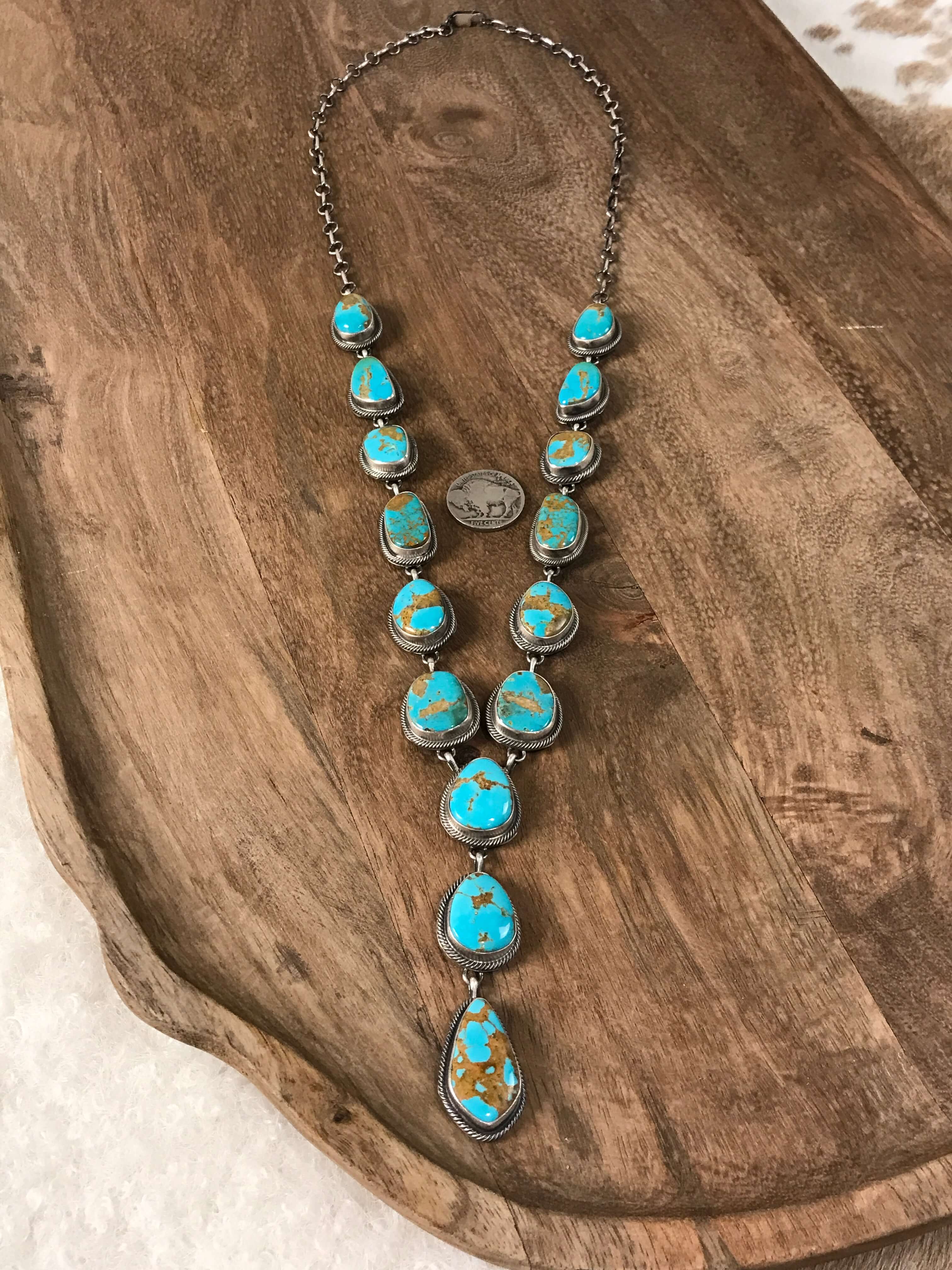 The Catarina Lariat Necklace Set-Necklaces-Calli Co., Turquoise and Silver Jewelry, Native American Handmade, Zuni Tribe, Navajo Tribe, Brock Texas