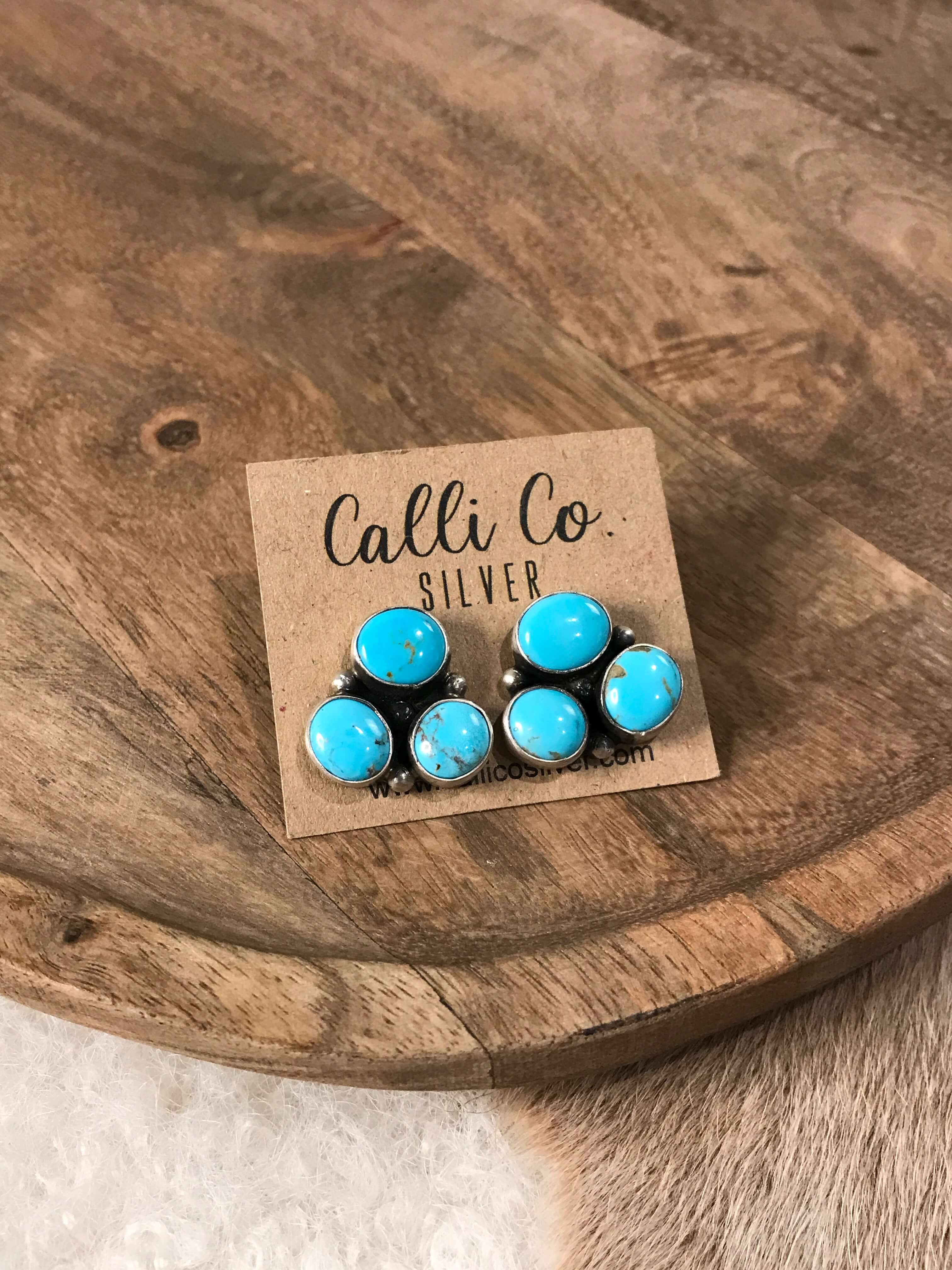 The Tempe Turquoise Cluster Earrings, 7-Earrings-Calli Co., Turquoise and Silver Jewelry, Native American Handmade, Zuni Tribe, Navajo Tribe, Brock Texas