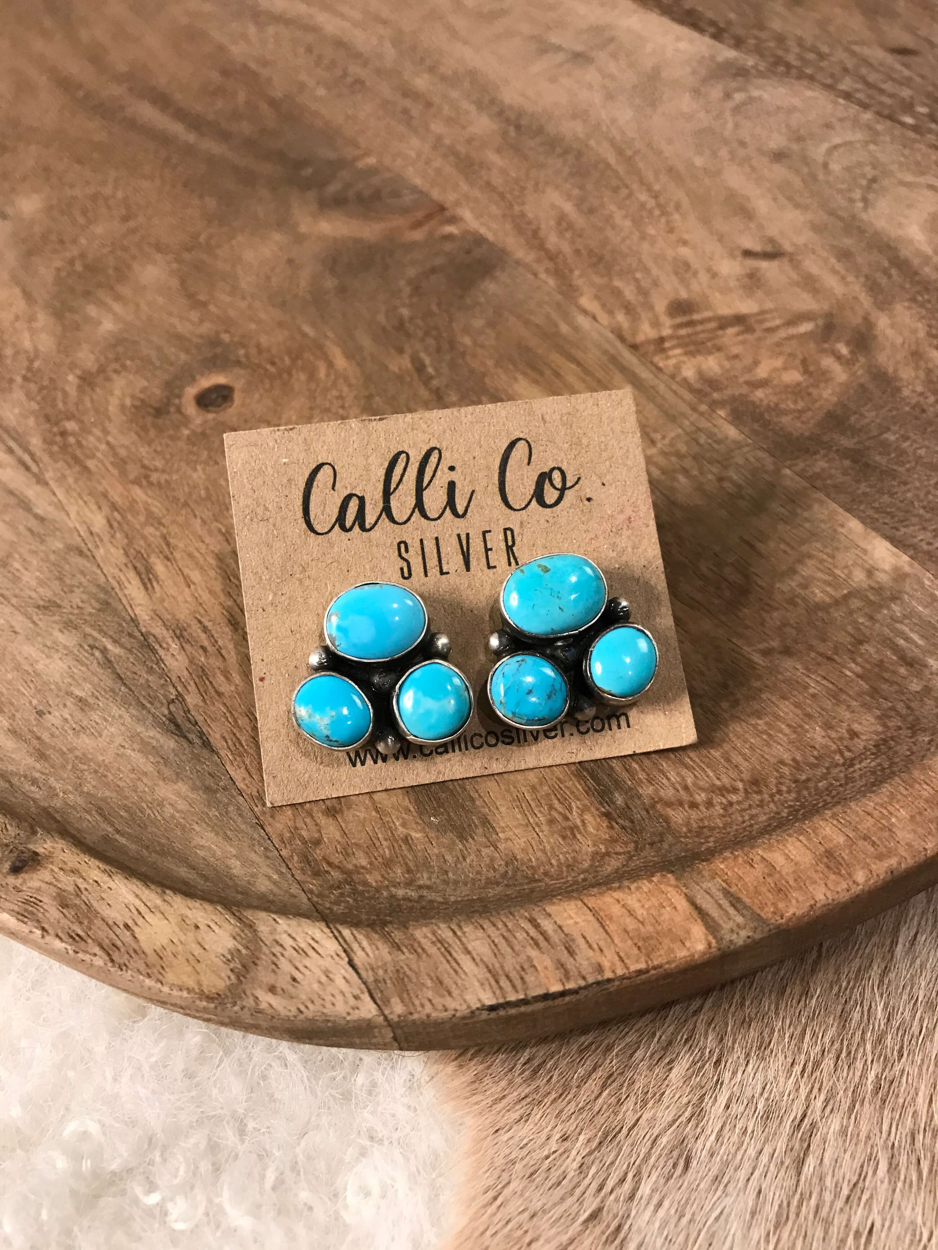 The Tempe Turquoise Cluster Earrings, 9-Earrings-Calli Co., Turquoise and Silver Jewelry, Native American Handmade, Zuni Tribe, Navajo Tribe, Brock Texas