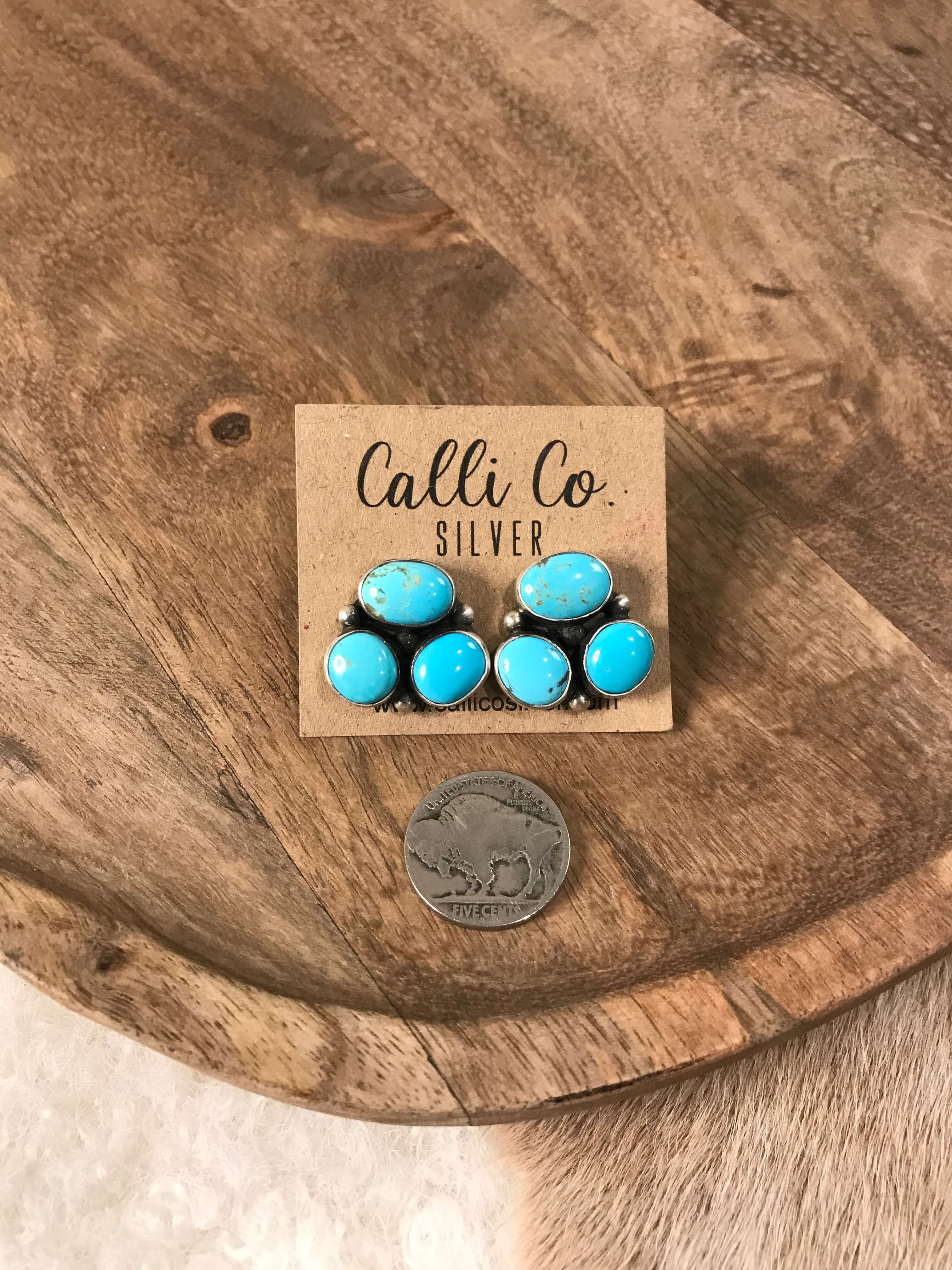 The Tempe Turquoise Cluster Earrings, 11-Earrings-Calli Co., Turquoise and Silver Jewelry, Native American Handmade, Zuni Tribe, Navajo Tribe, Brock Texas