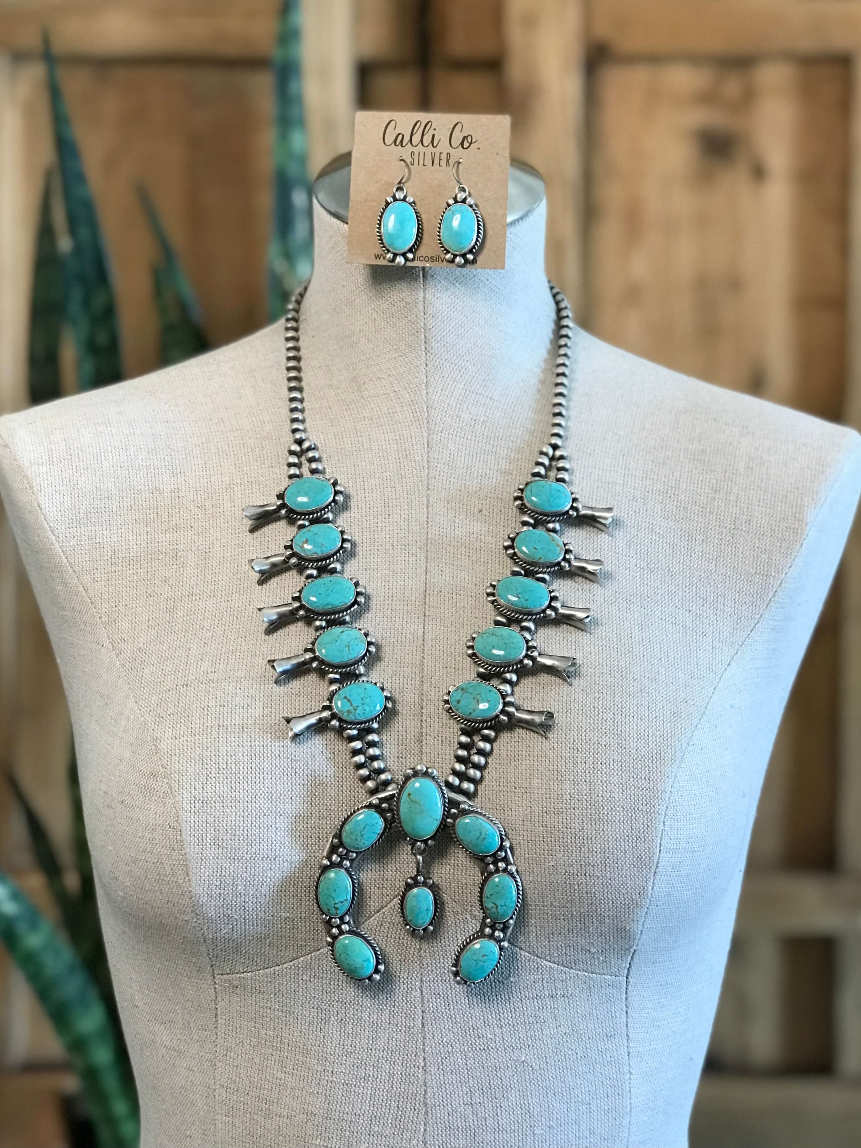The McCoy Squash Blossom Necklace Set xx-Necklaces-Calli Co., Turquoise and Silver Jewelry, Native American Handmade, Zuni Tribe, Navajo Tribe, Brock Texas