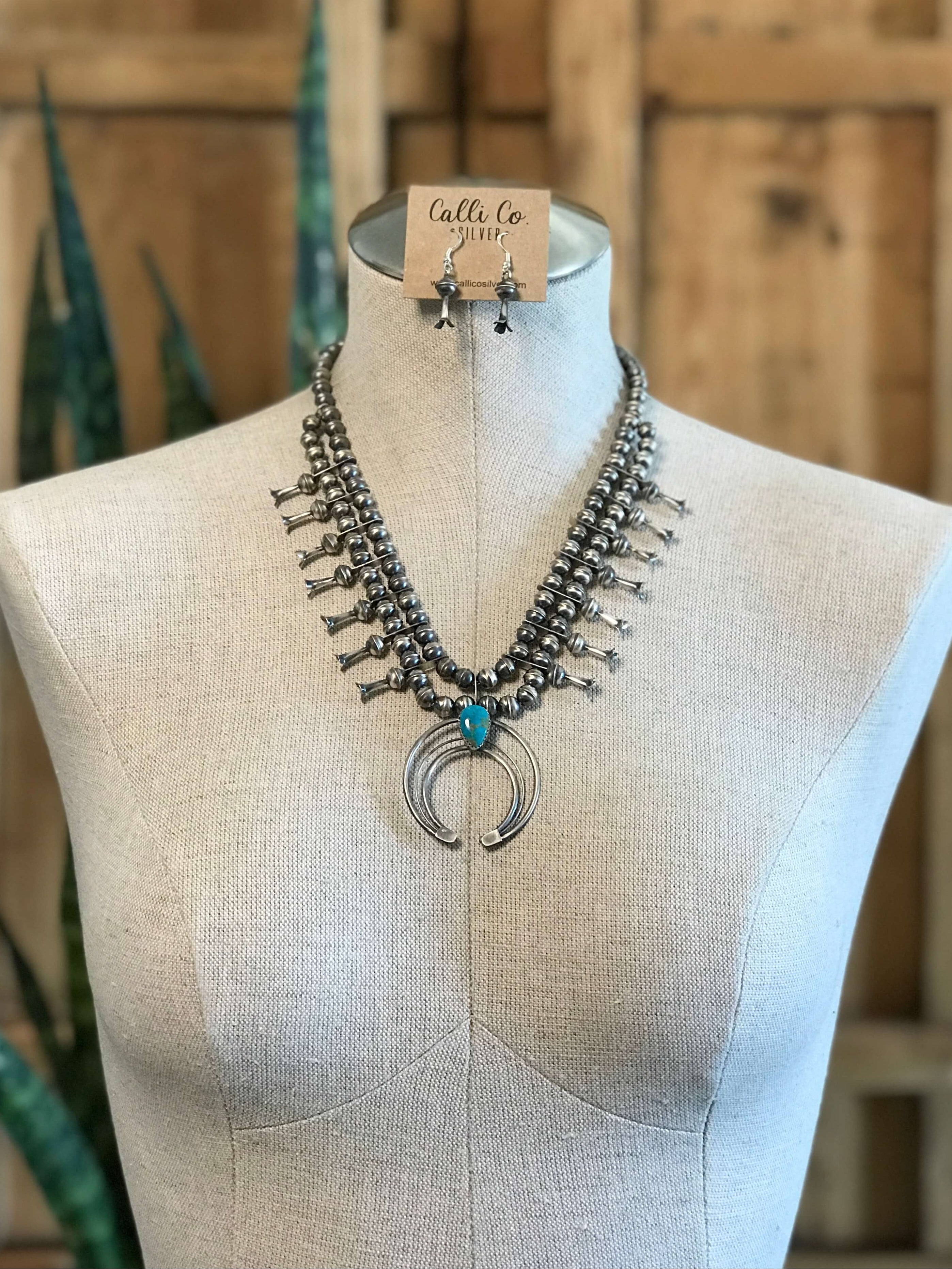 The Mariano Squash Blossom Necklace Set-Necklaces-Calli Co., Turquoise and Silver Jewelry, Native American Handmade, Zuni Tribe, Navajo Tribe, Brock Texas