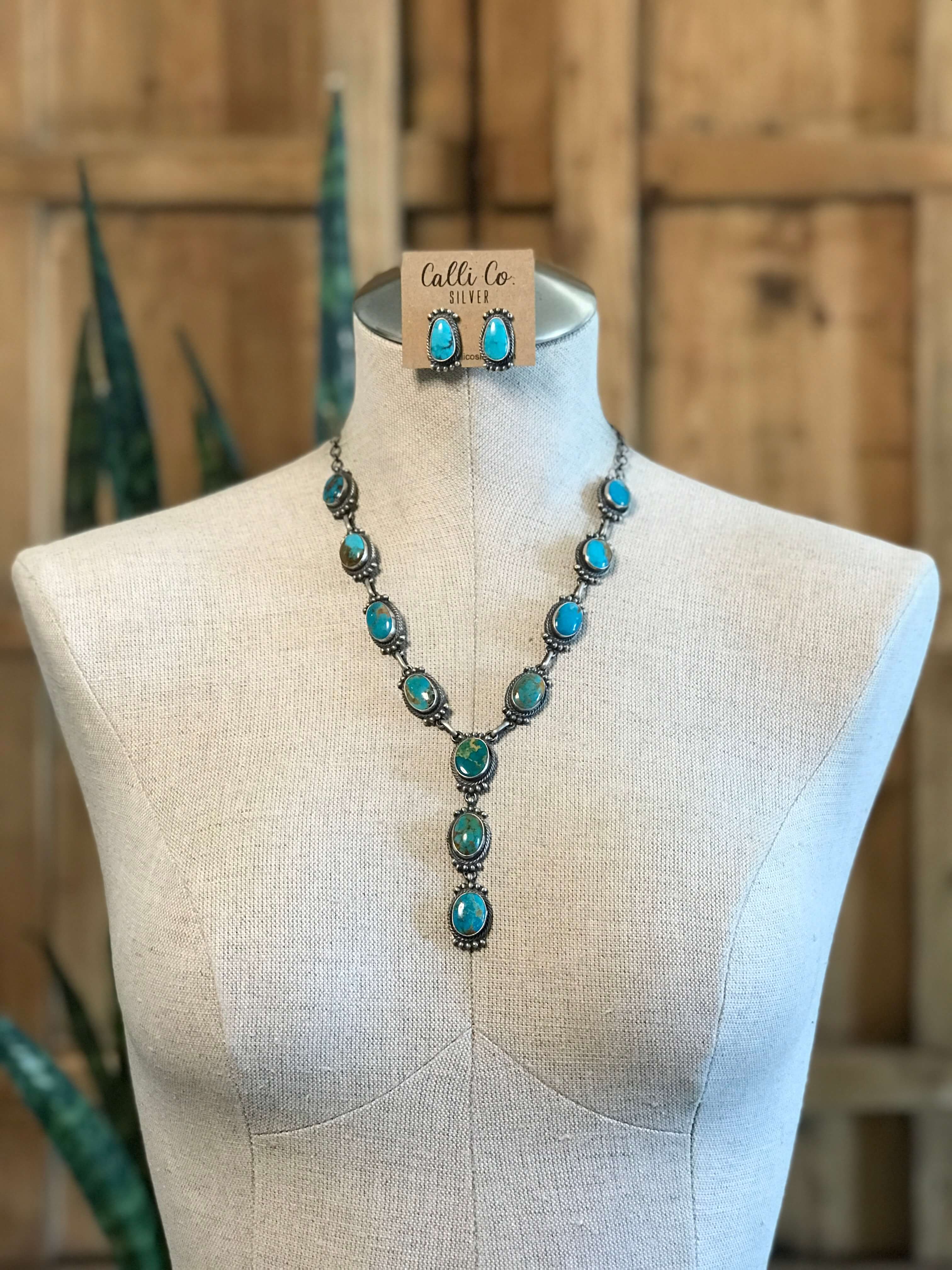 The Willett Lariat Necklace Set-Necklaces-Calli Co., Turquoise and Silver Jewelry, Native American Handmade, Zuni Tribe, Navajo Tribe, Brock Texas