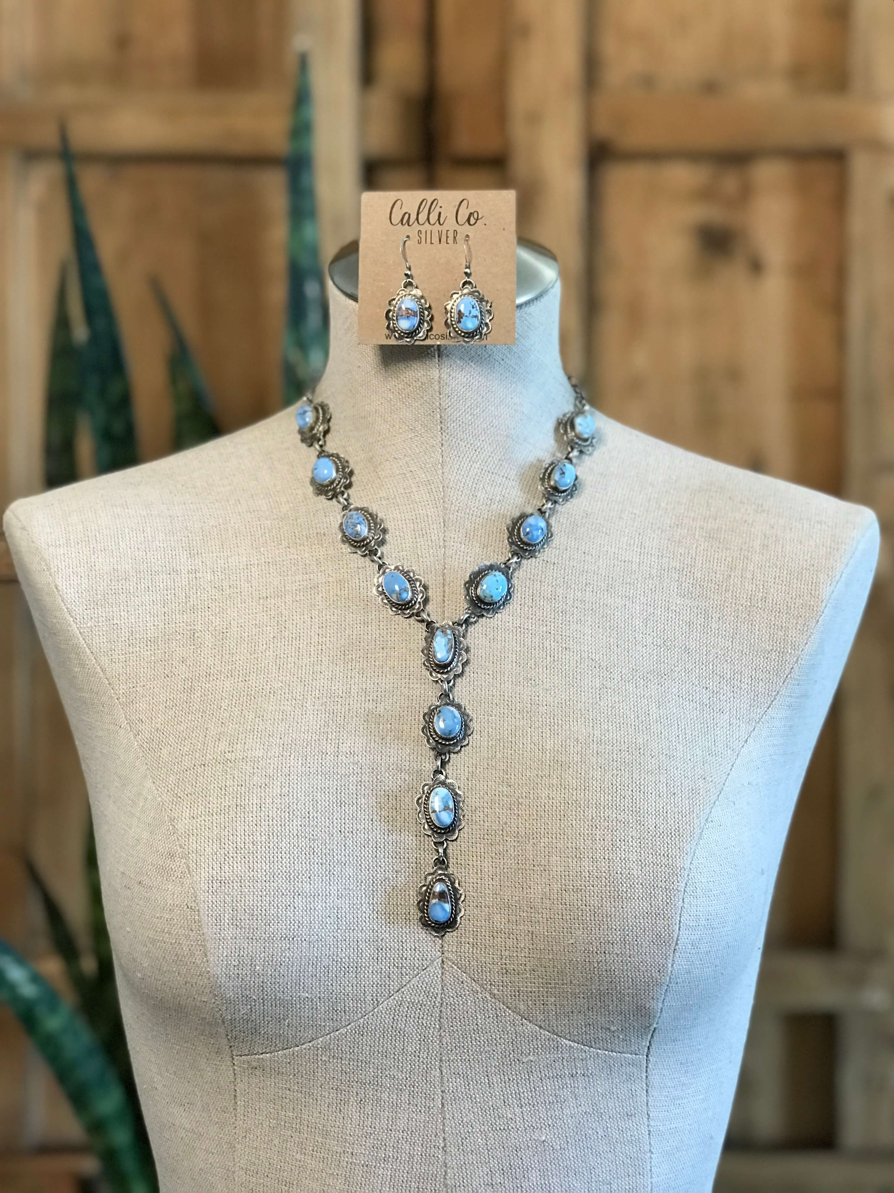 The Riverton Lariat Necklace Set-Necklaces-Calli Co., Turquoise and Silver Jewelry, Native American Handmade, Zuni Tribe, Navajo Tribe, Brock Texas