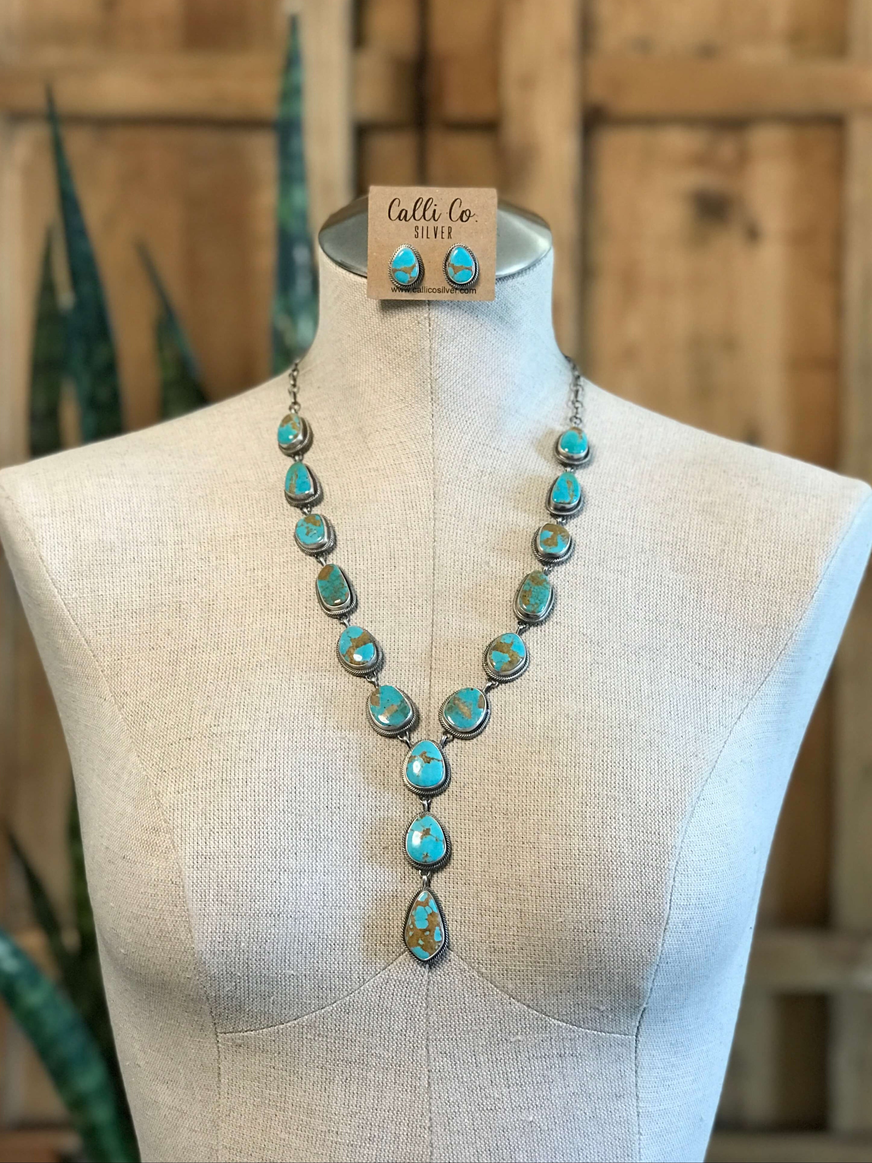 The Catarina Lariat Necklace Set-Necklaces-Calli Co., Turquoise and Silver Jewelry, Native American Handmade, Zuni Tribe, Navajo Tribe, Brock Texas