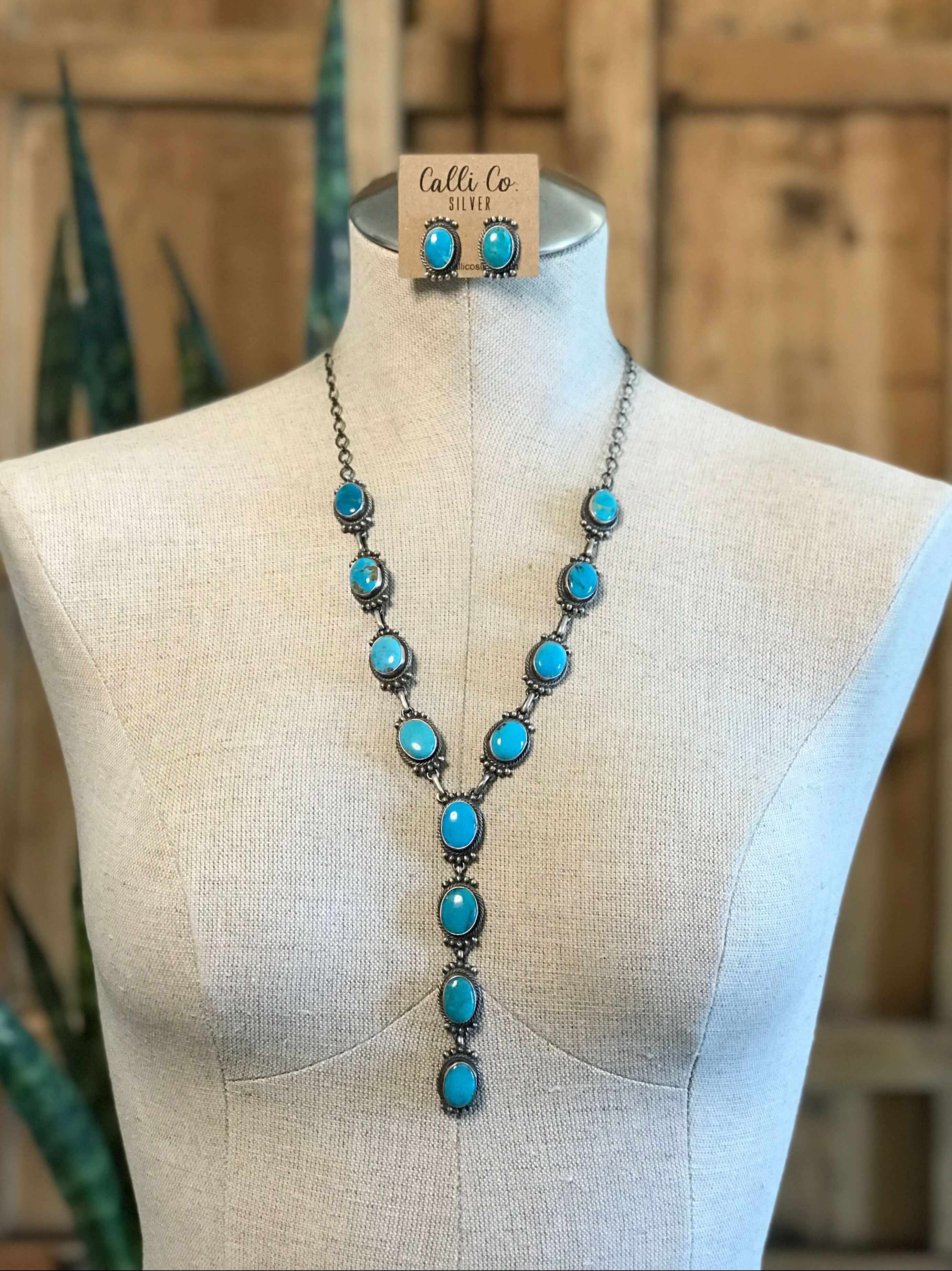 The Dayton Lariat Necklace Set-Necklaces-Calli Co., Turquoise and Silver Jewelry, Native American Handmade, Zuni Tribe, Navajo Tribe, Brock Texas