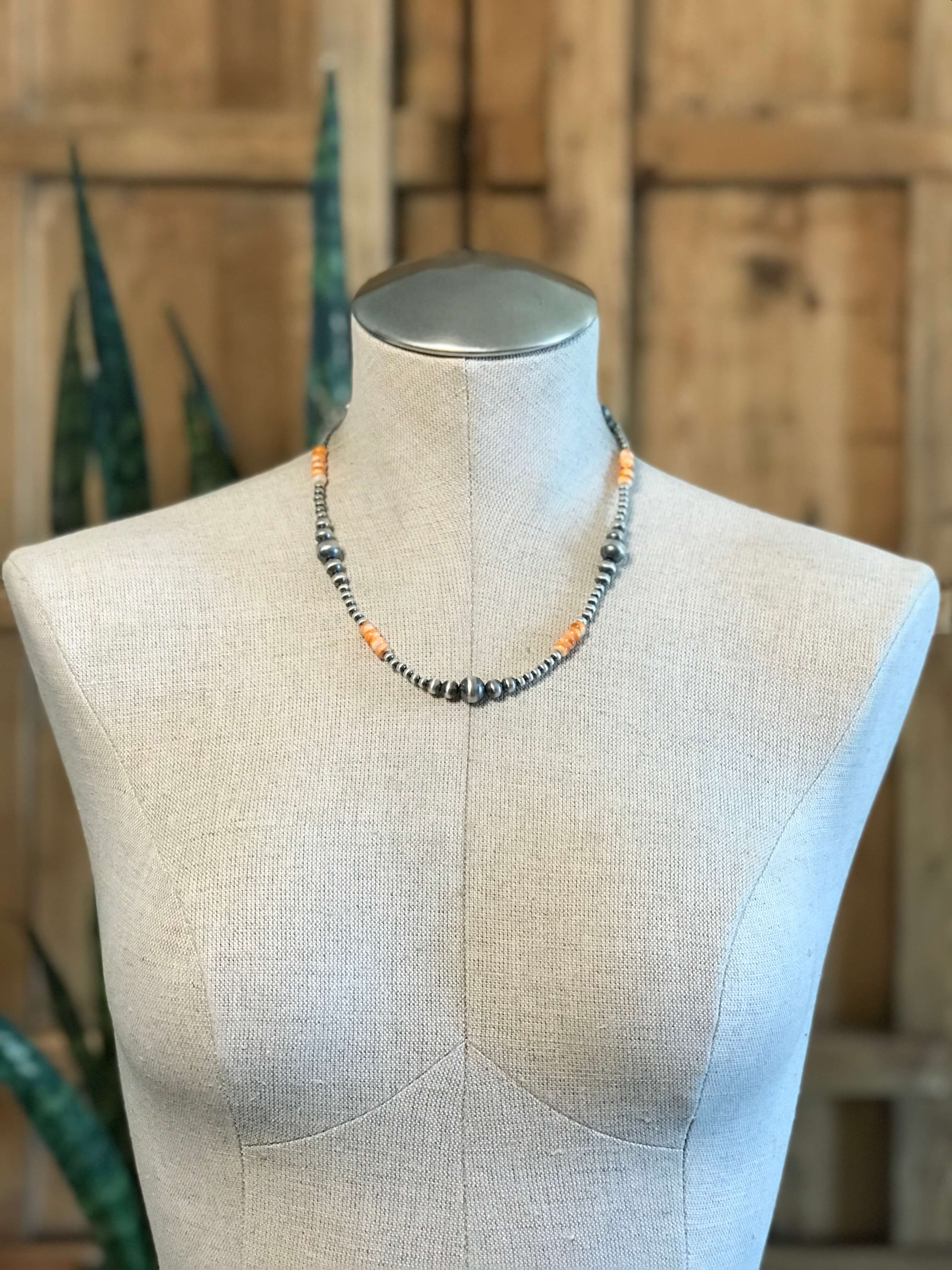 The Maven Necklace in Orange Spiny Oyster-Necklaces-Calli Co., Turquoise and Silver Jewelry, Native American Handmade, Zuni Tribe, Navajo Tribe, Brock Texas