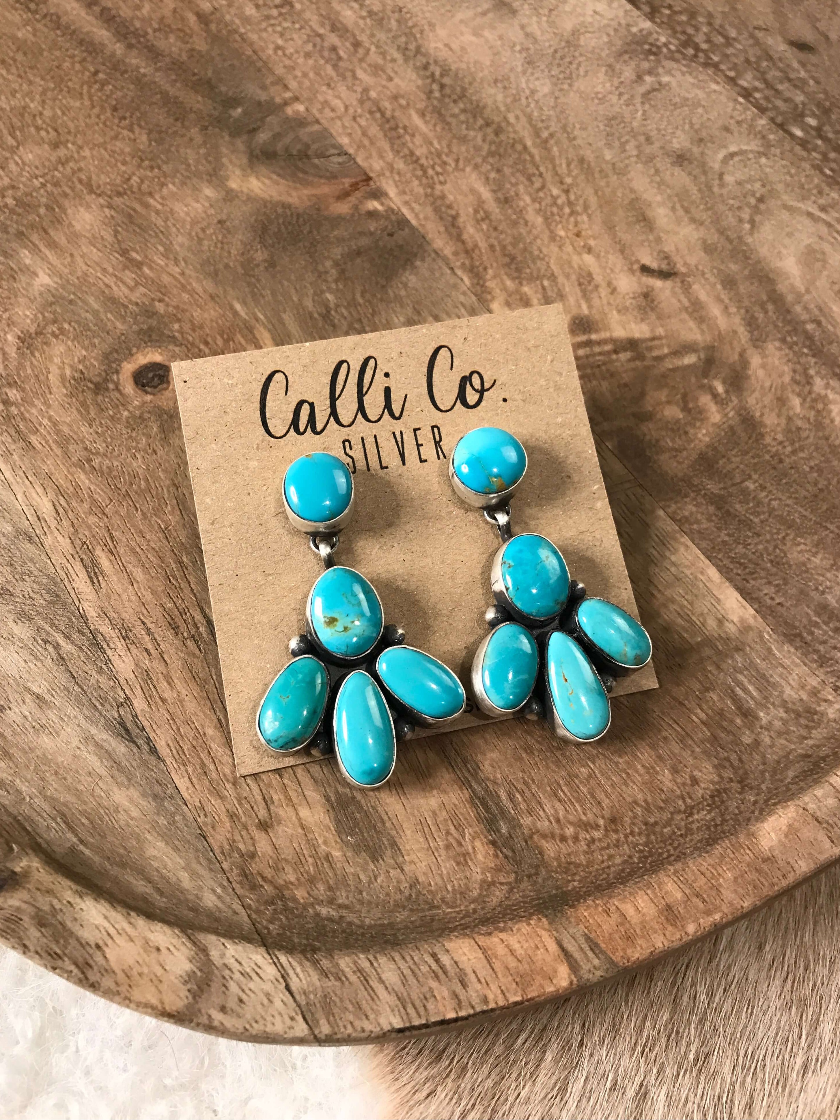 The Bardmoor Earrings-Earrings-Calli Co., Turquoise and Silver Jewelry, Native American Handmade, Zuni Tribe, Navajo Tribe, Brock Texas