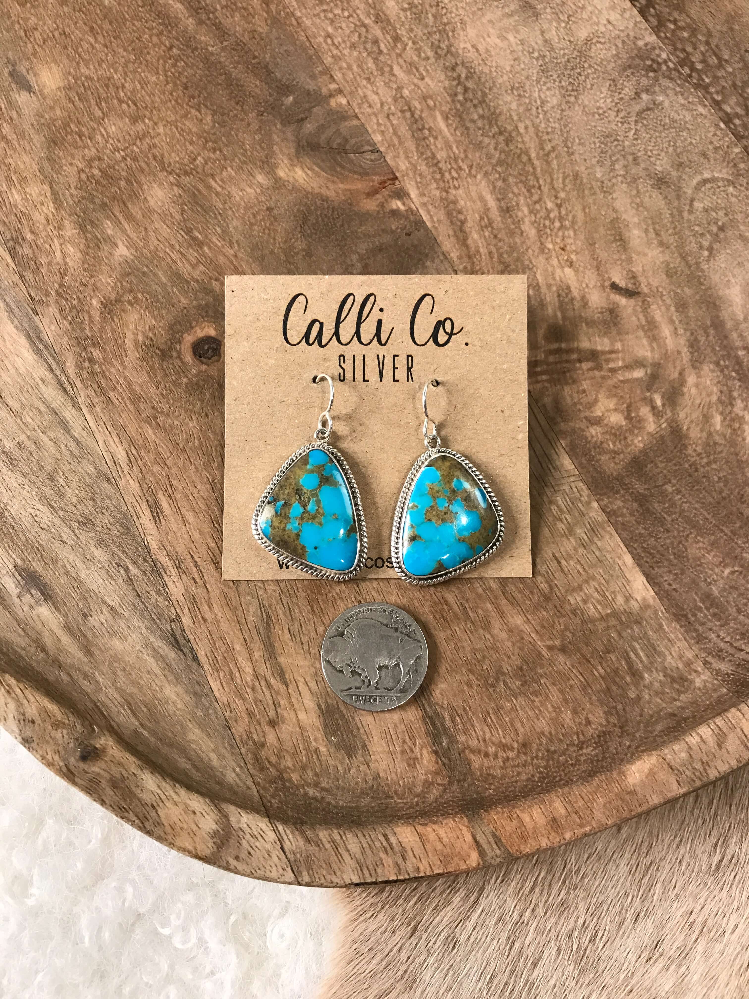 The Arapahoe Dangles, 2-Earrings-Calli Co., Turquoise and Silver Jewelry, Native American Handmade, Zuni Tribe, Navajo Tribe, Brock Texas