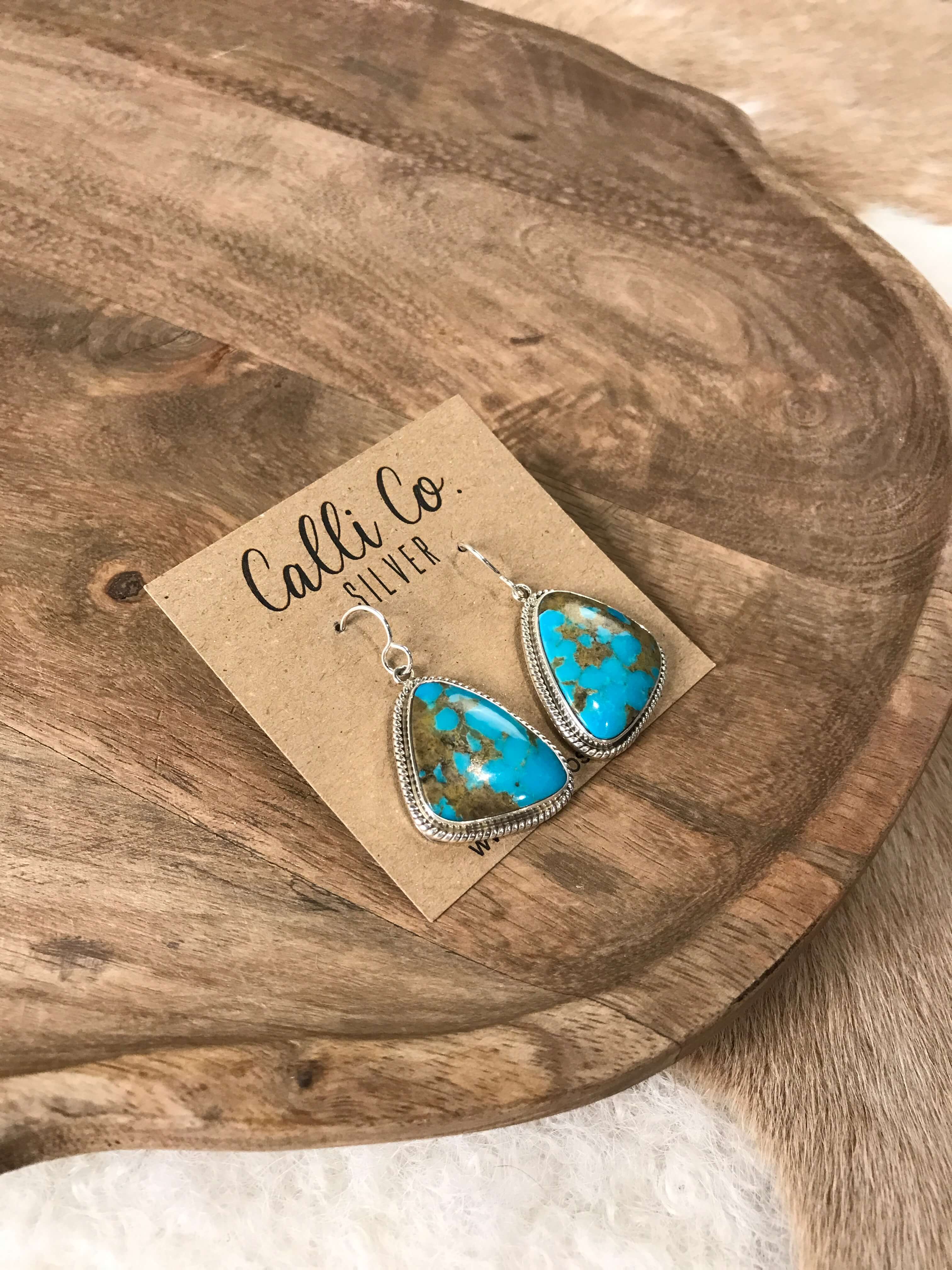 The Arapahoe Dangles, 2-Earrings-Calli Co., Turquoise and Silver Jewelry, Native American Handmade, Zuni Tribe, Navajo Tribe, Brock Texas