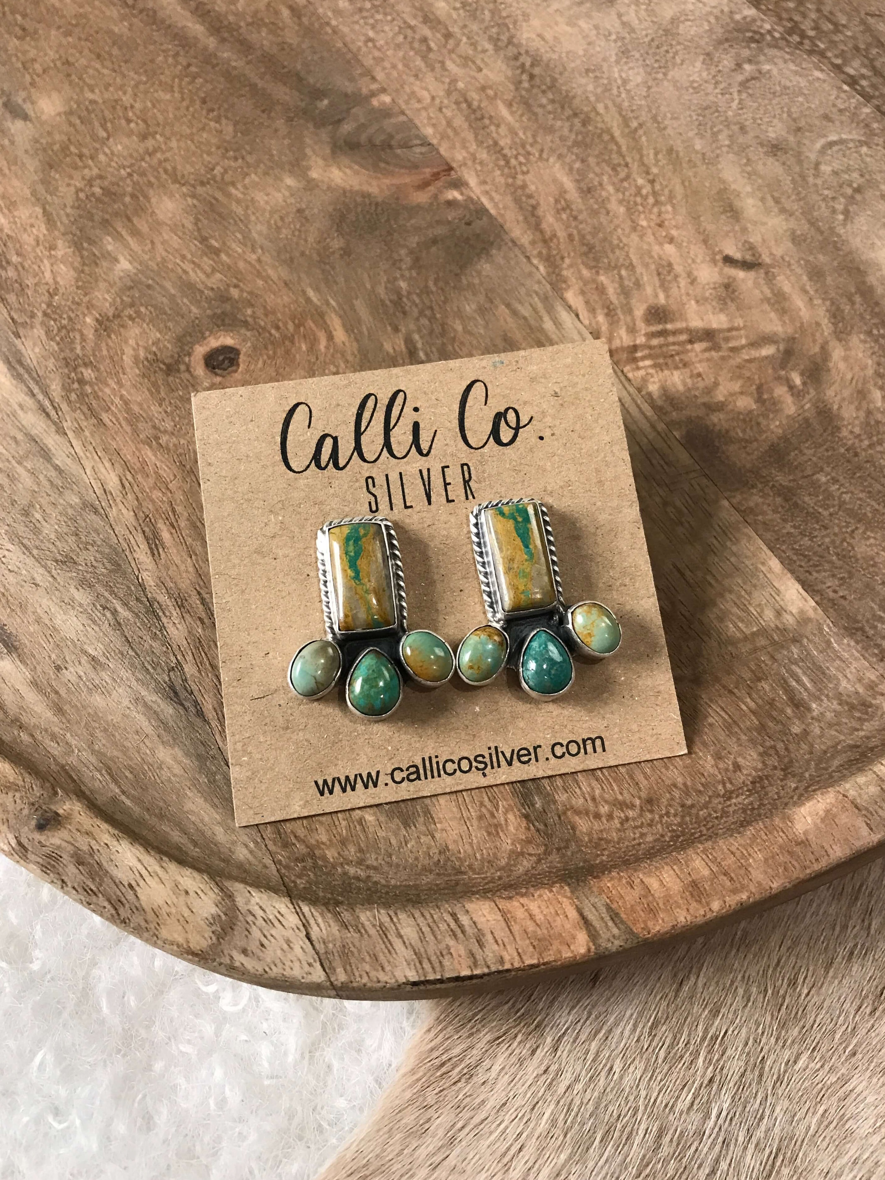 The Piqua Earrings, 3-Earrings-Calli Co., Turquoise and Silver Jewelry, Native American Handmade, Zuni Tribe, Navajo Tribe, Brock Texas