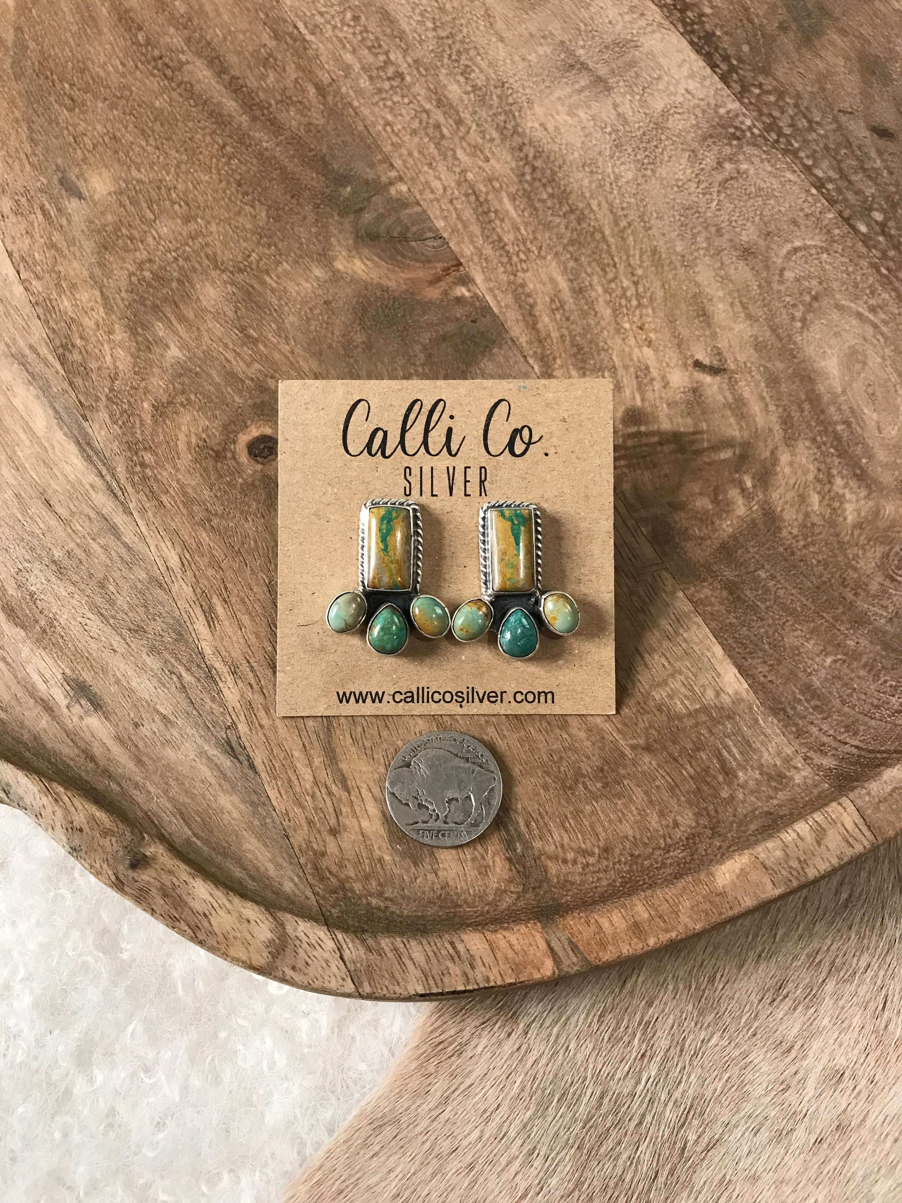 The Piqua Earrings, 3-Earrings-Calli Co., Turquoise and Silver Jewelry, Native American Handmade, Zuni Tribe, Navajo Tribe, Brock Texas