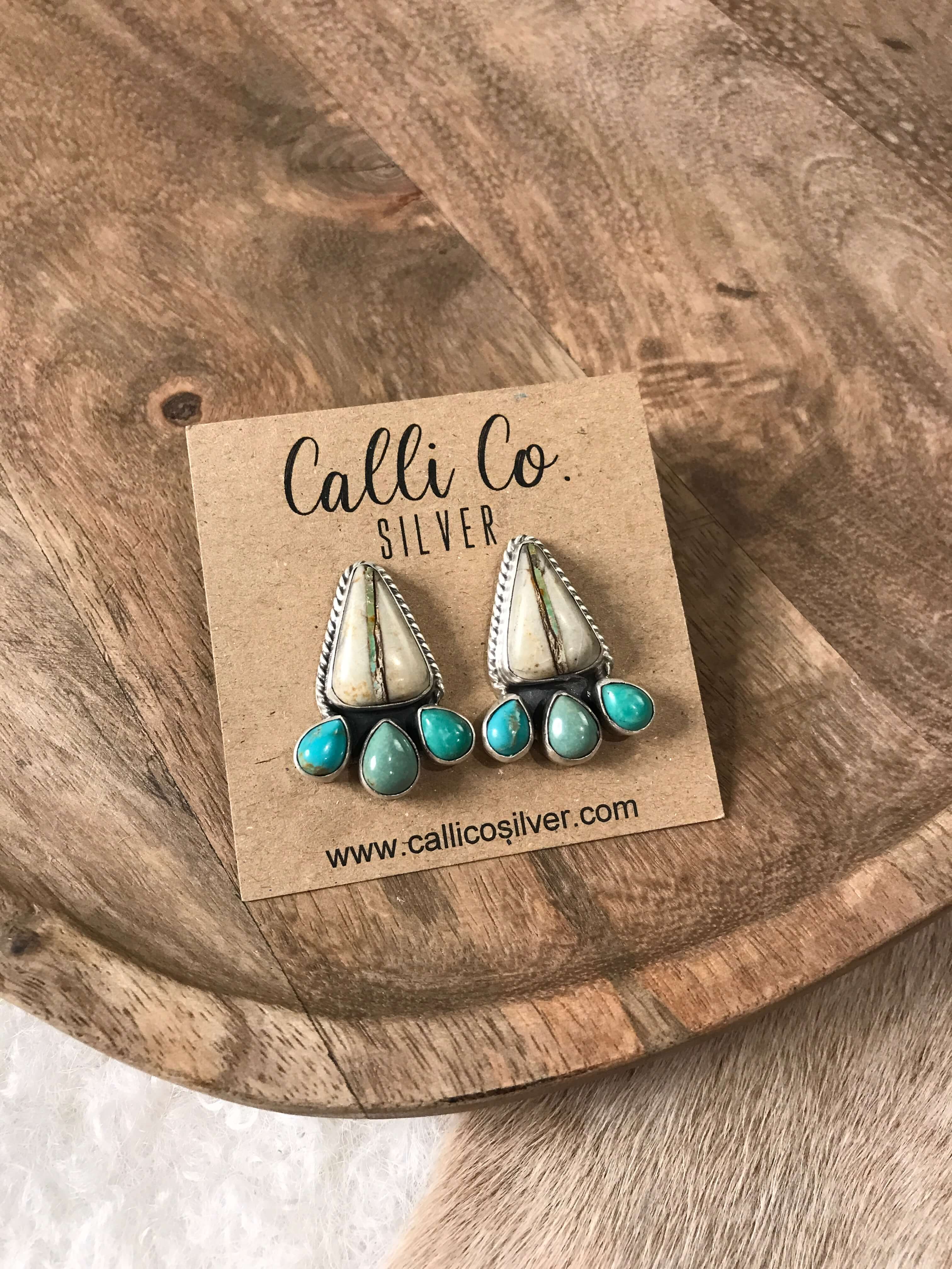 The Piqua Earrings, 5-Earrings-Calli Co., Turquoise and Silver Jewelry, Native American Handmade, Zuni Tribe, Navajo Tribe, Brock Texas