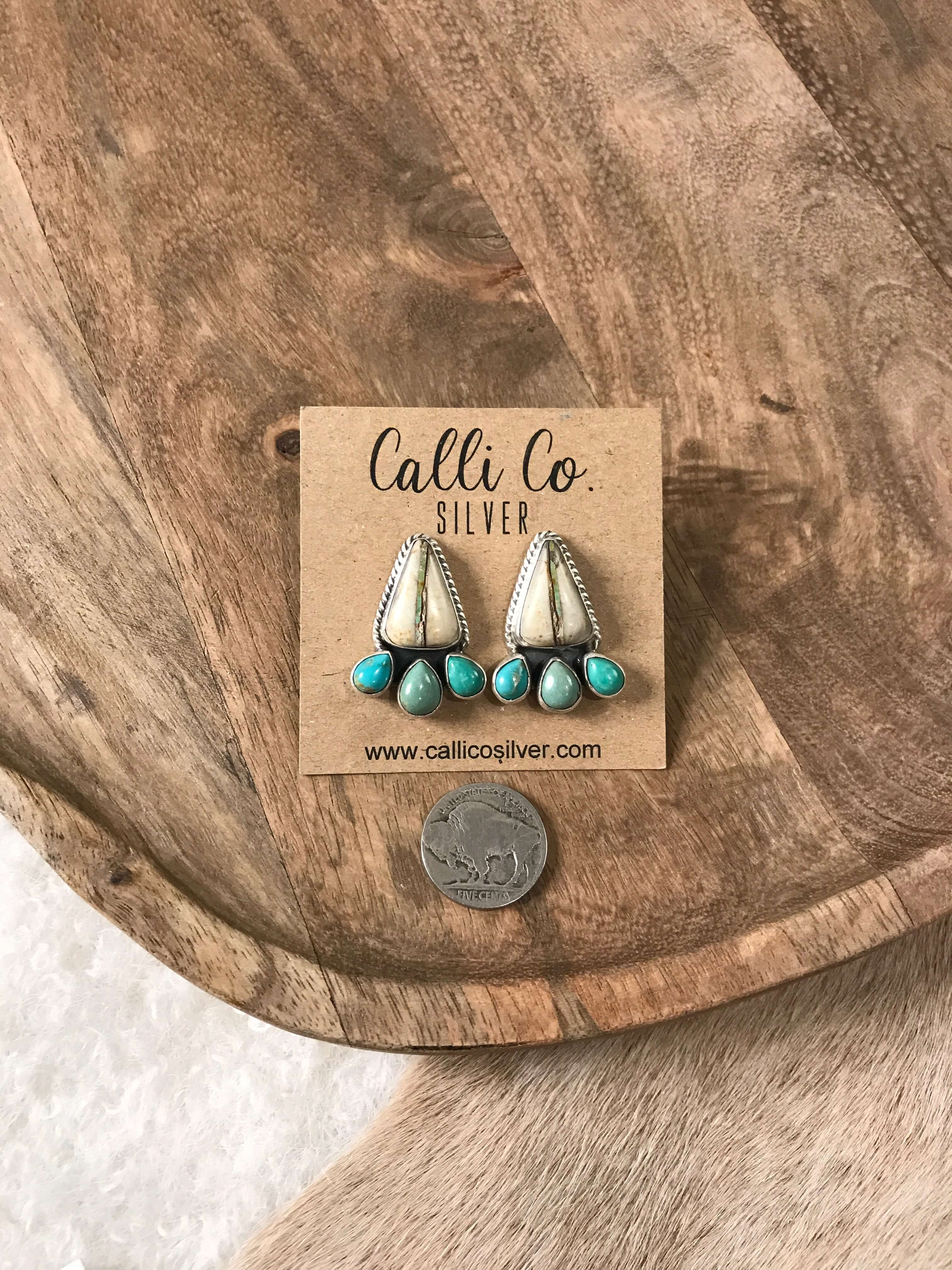 The Piqua Earrings, 5-Earrings-Calli Co., Turquoise and Silver Jewelry, Native American Handmade, Zuni Tribe, Navajo Tribe, Brock Texas