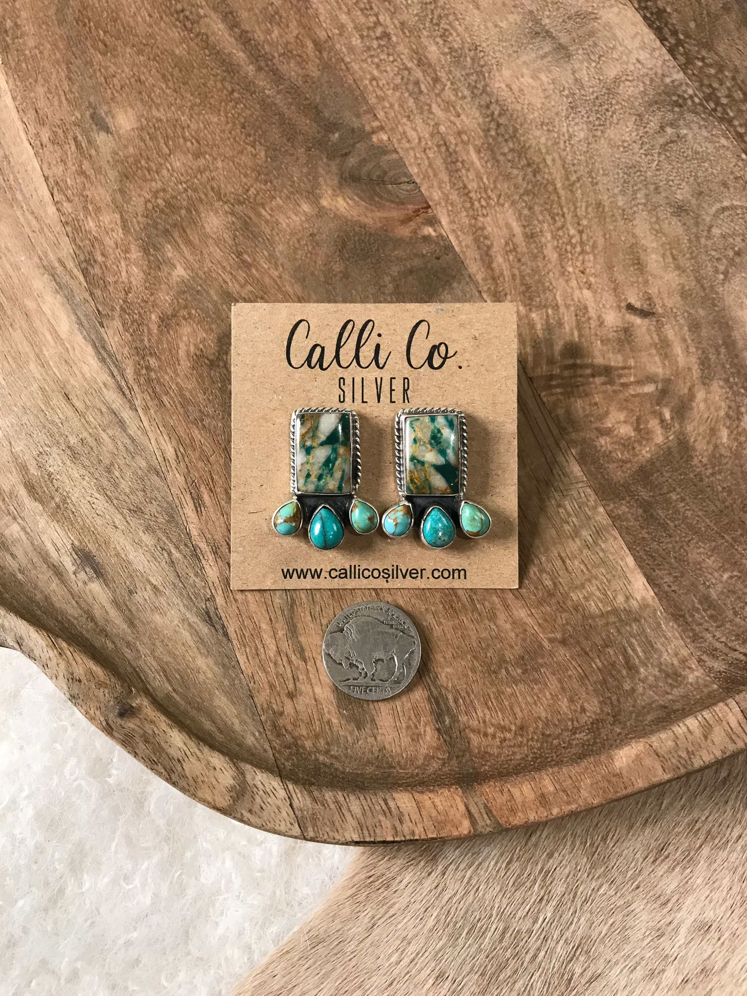 The Piqua Earrings, 9-Earrings-Calli Co., Turquoise and Silver Jewelry, Native American Handmade, Zuni Tribe, Navajo Tribe, Brock Texas