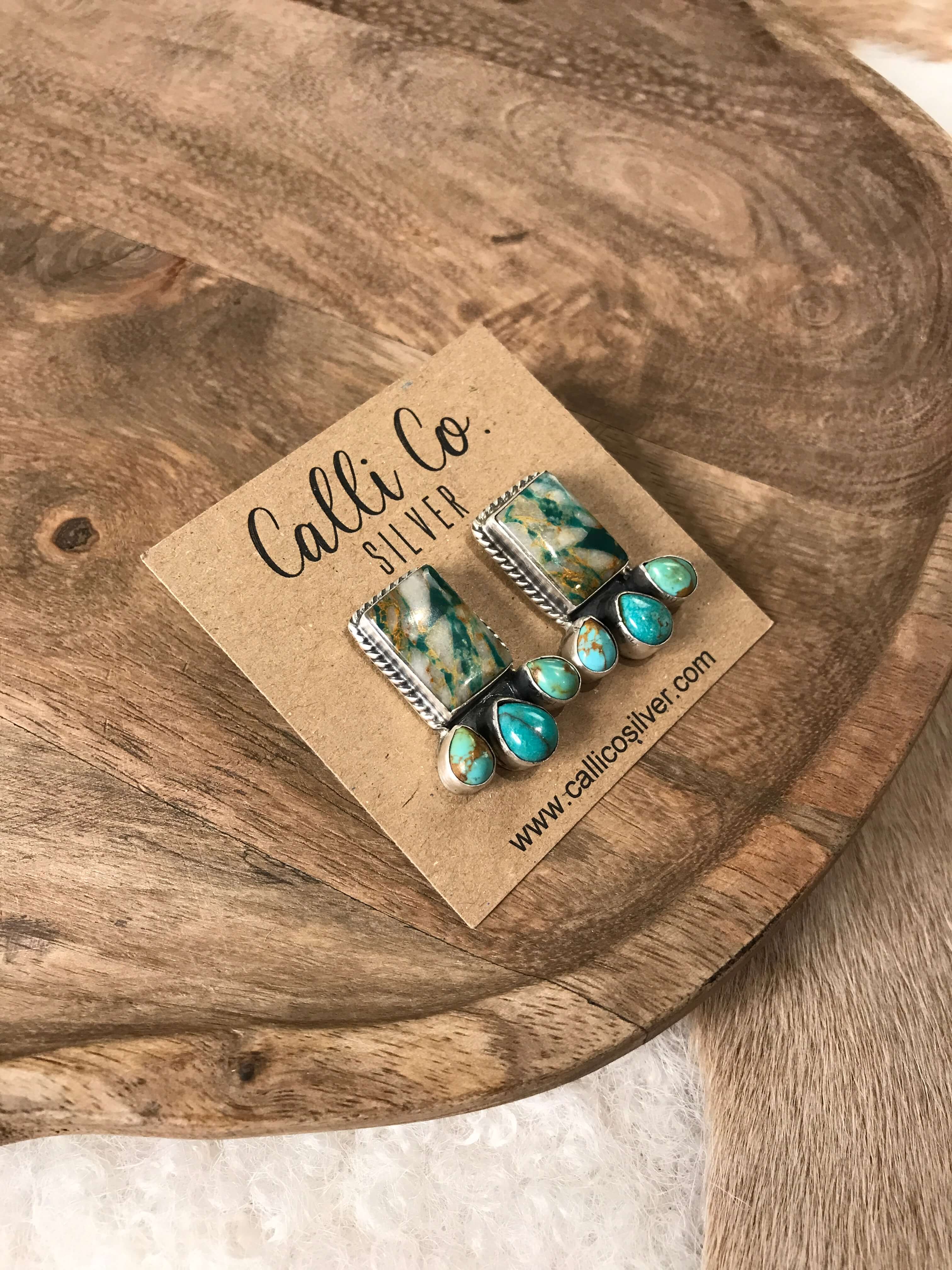 The Piqua Earrings, 9-Earrings-Calli Co., Turquoise and Silver Jewelry, Native American Handmade, Zuni Tribe, Navajo Tribe, Brock Texas