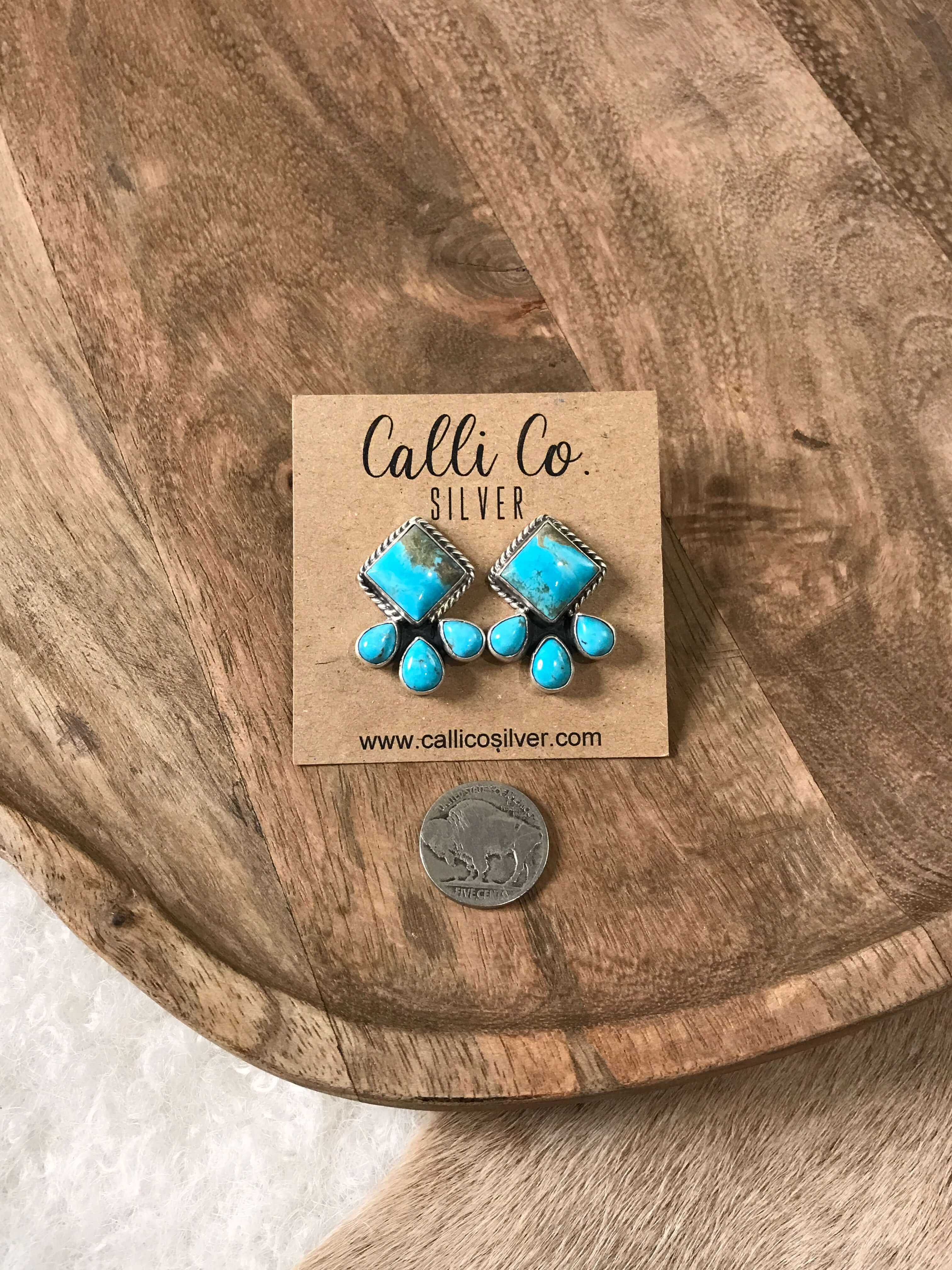 The Piqua Earrings, 10-Earrings-Calli Co., Turquoise and Silver Jewelry, Native American Handmade, Zuni Tribe, Navajo Tribe, Brock Texas