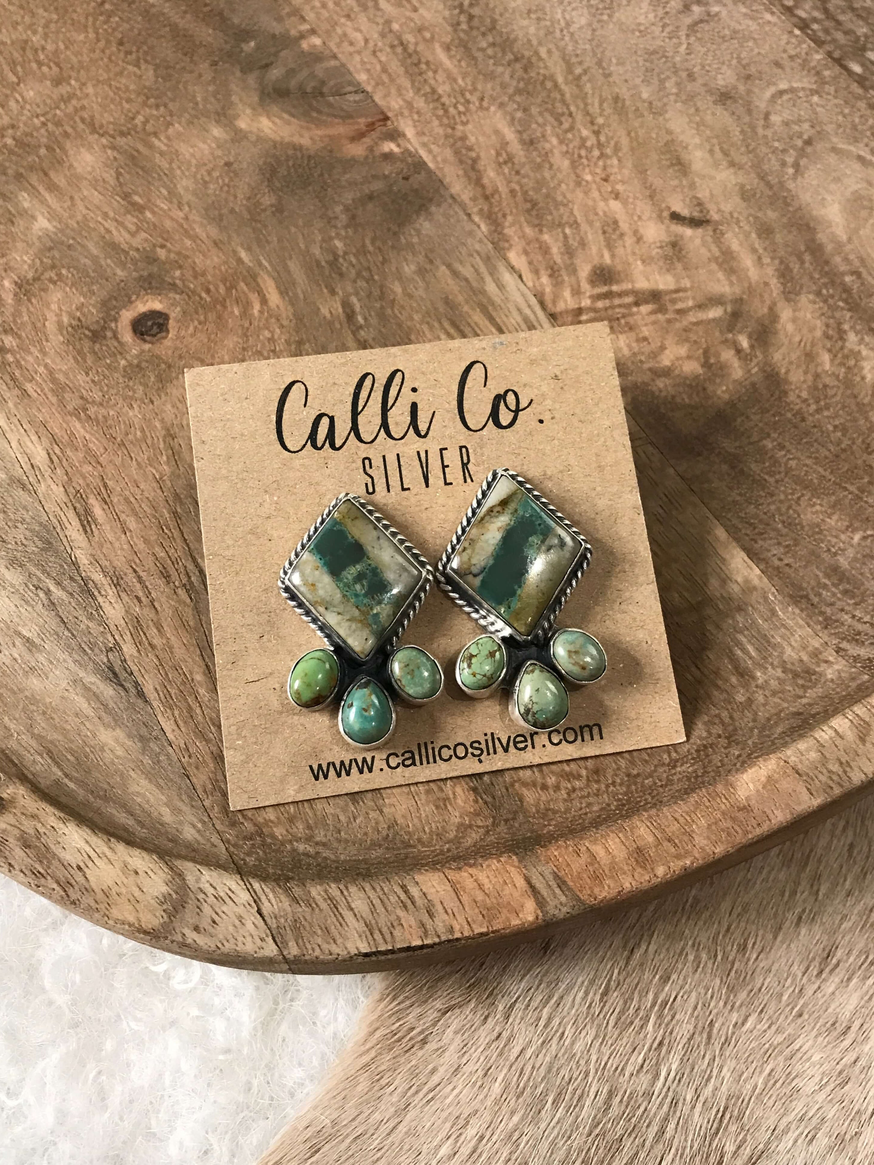 The Piqua Earrings, 11-Earrings-Calli Co., Turquoise and Silver Jewelry, Native American Handmade, Zuni Tribe, Navajo Tribe, Brock Texas