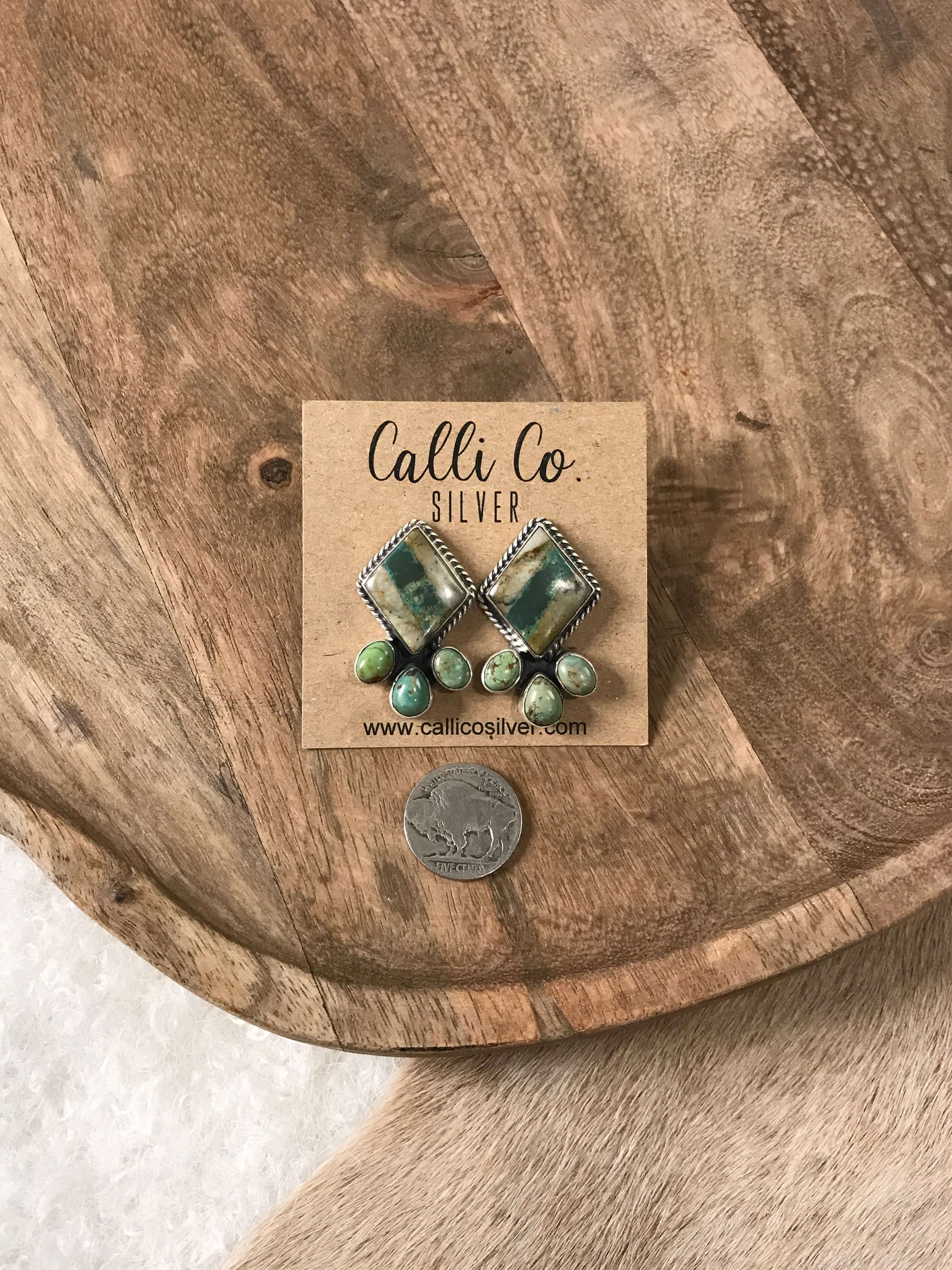 The Piqua Earrings, 11-Earrings-Calli Co., Turquoise and Silver Jewelry, Native American Handmade, Zuni Tribe, Navajo Tribe, Brock Texas