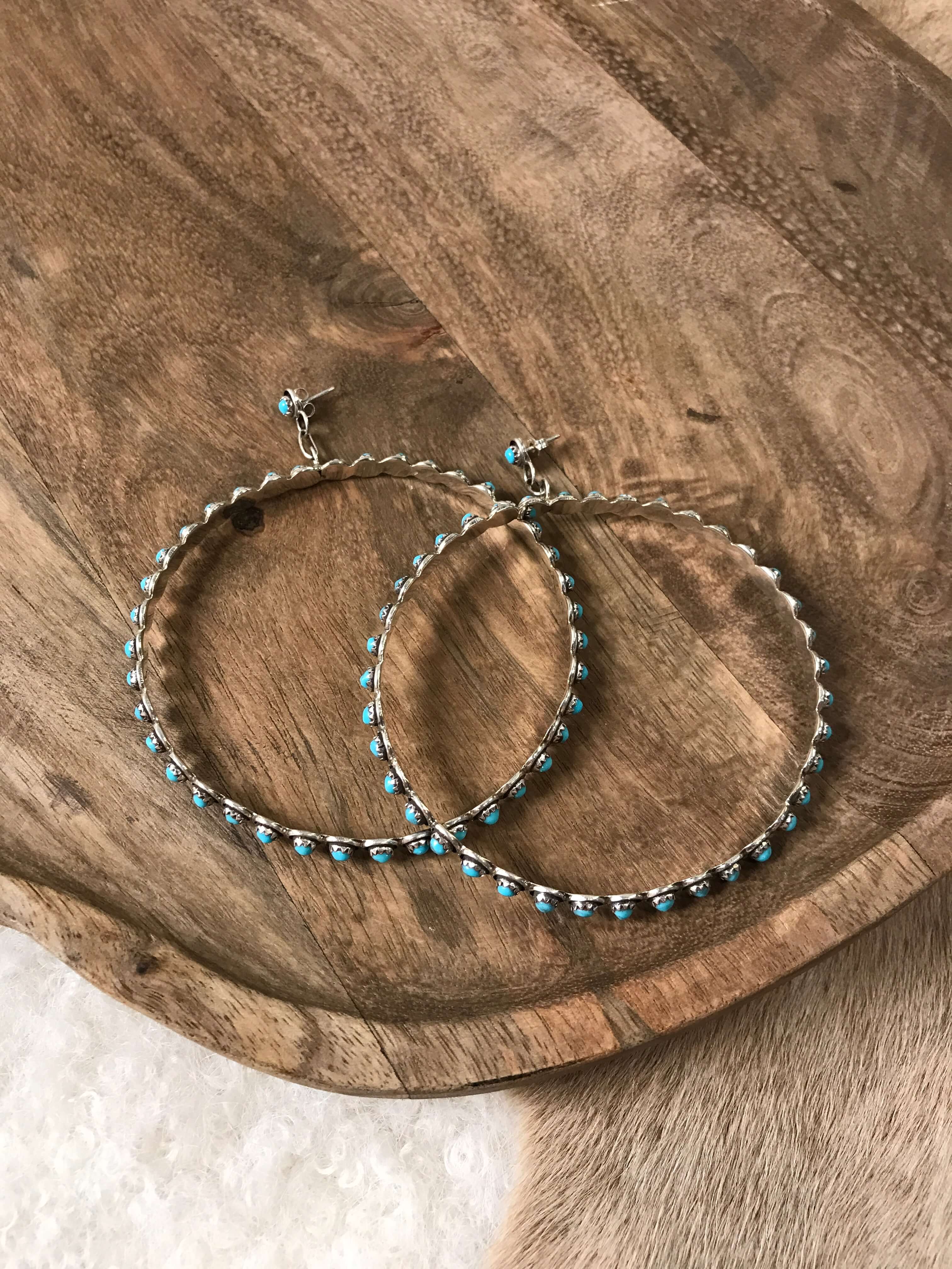 The Colossal Petit Point Hoop Earrings-Earrings-Calli Co., Turquoise and Silver Jewelry, Native American Handmade, Zuni Tribe, Navajo Tribe, Brock Texas