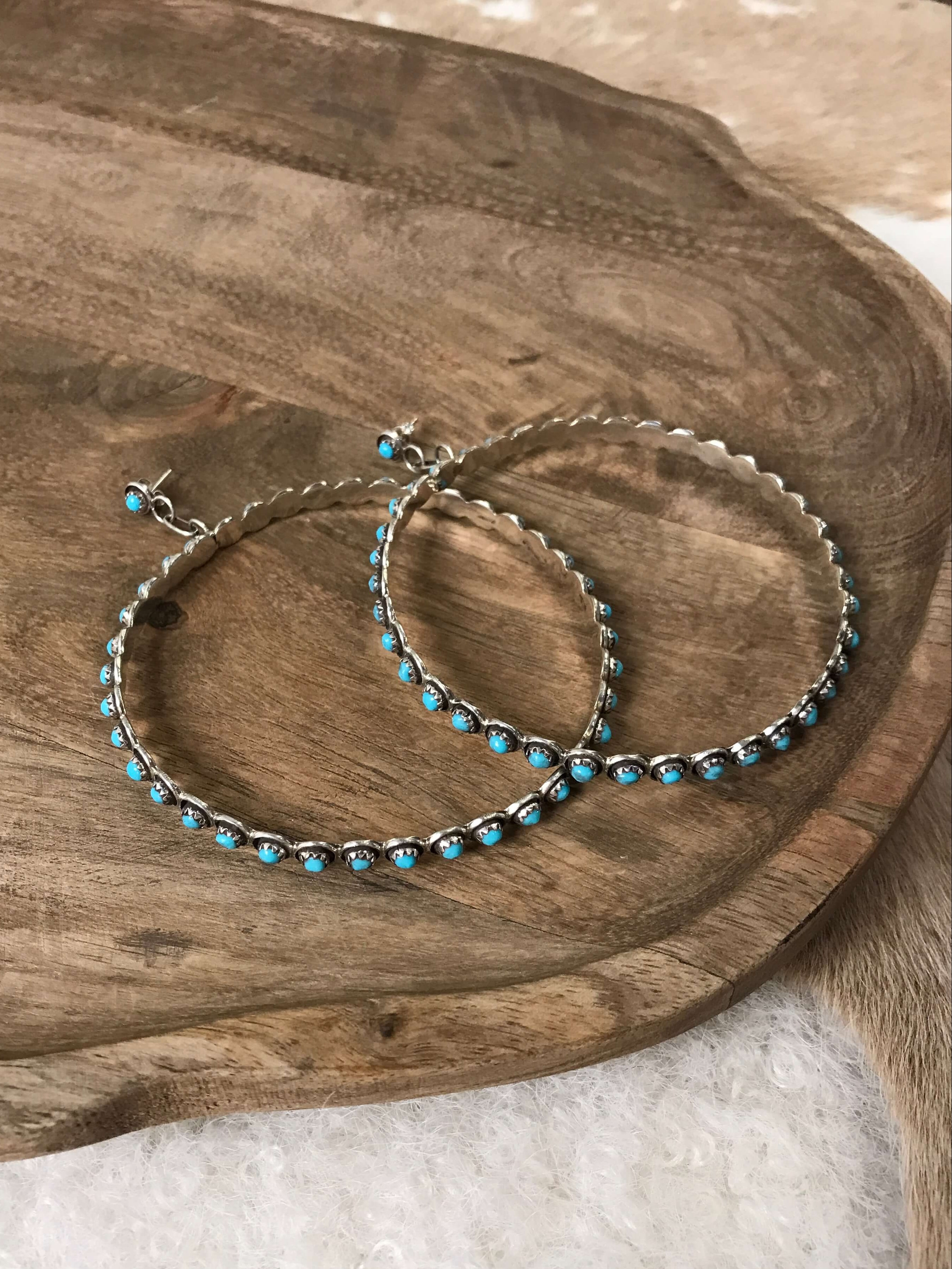 The Colossal Petit Point Hoop Earrings-Earrings-Calli Co., Turquoise and Silver Jewelry, Native American Handmade, Zuni Tribe, Navajo Tribe, Brock Texas