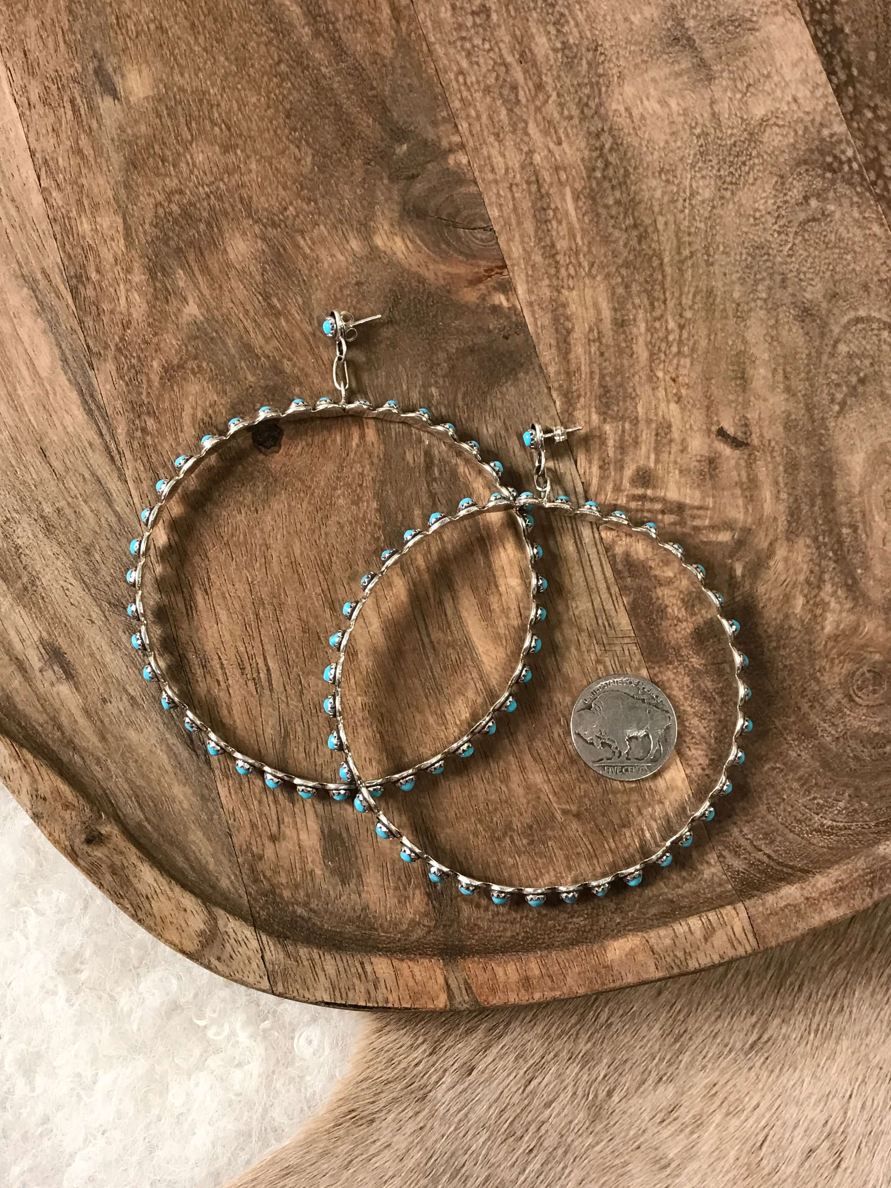 The Colossal Petit Point Hoop Earrings-Earrings-Calli Co., Turquoise and Silver Jewelry, Native American Handmade, Zuni Tribe, Navajo Tribe, Brock Texas