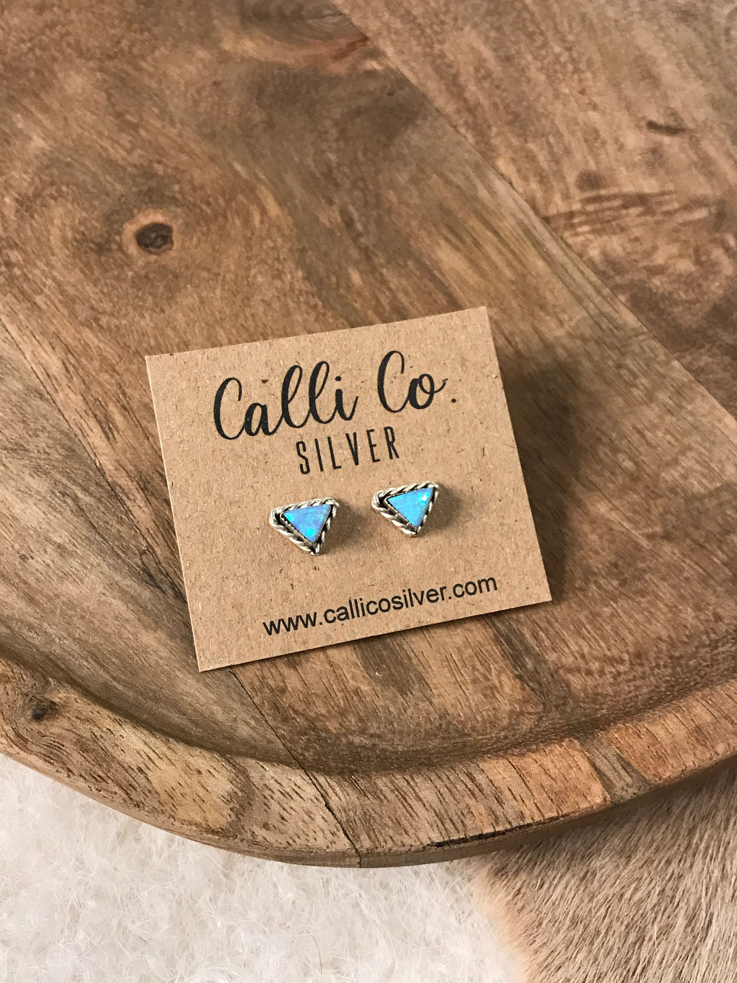 The Verity Opal Studs in Blue-Earrings-Calli Co., Turquoise and Silver Jewelry, Native American Handmade, Zuni Tribe, Navajo Tribe, Brock Texas