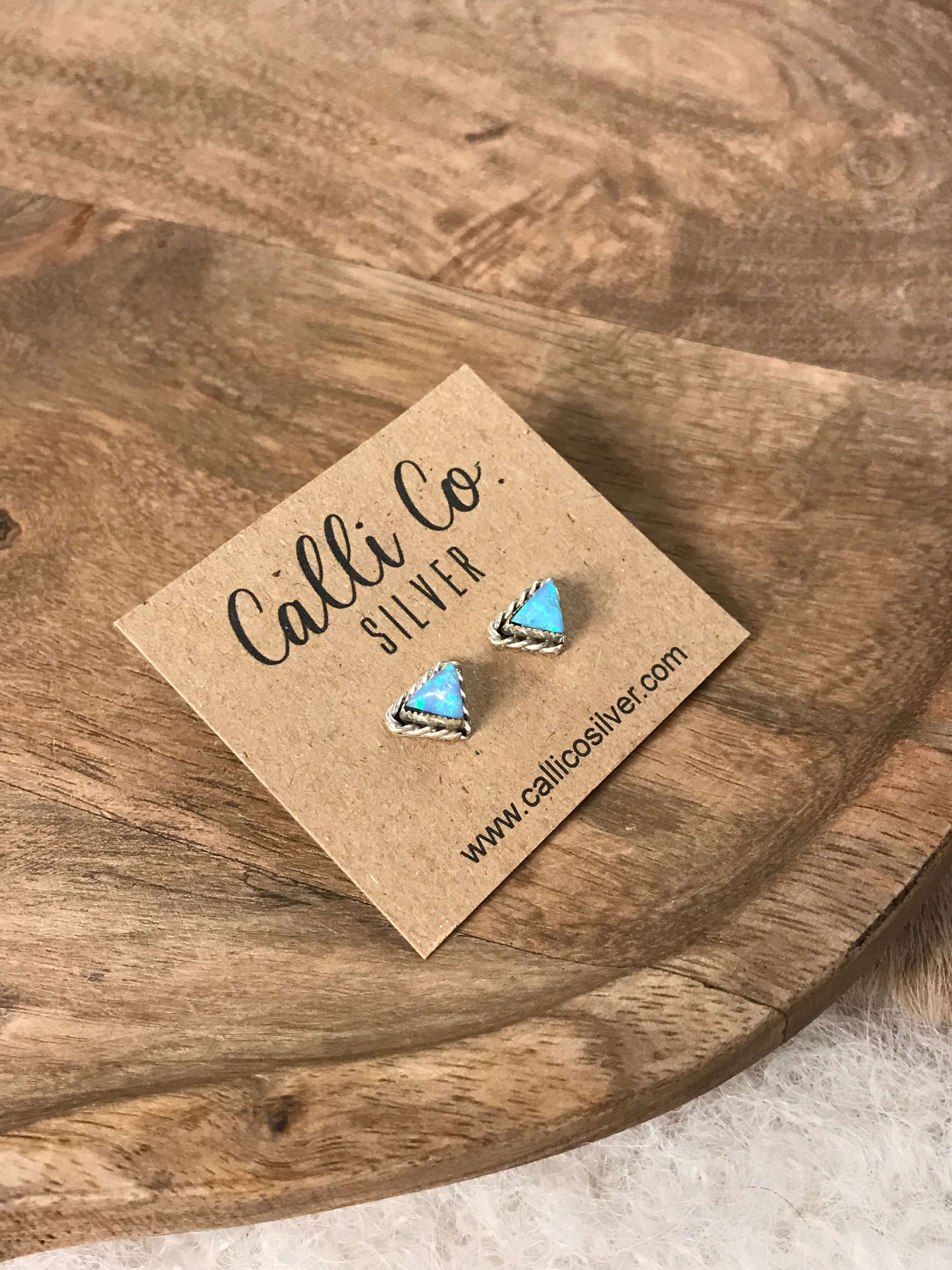 The Verity Opal Studs in Blue-Earrings-Calli Co., Turquoise and Silver Jewelry, Native American Handmade, Zuni Tribe, Navajo Tribe, Brock Texas