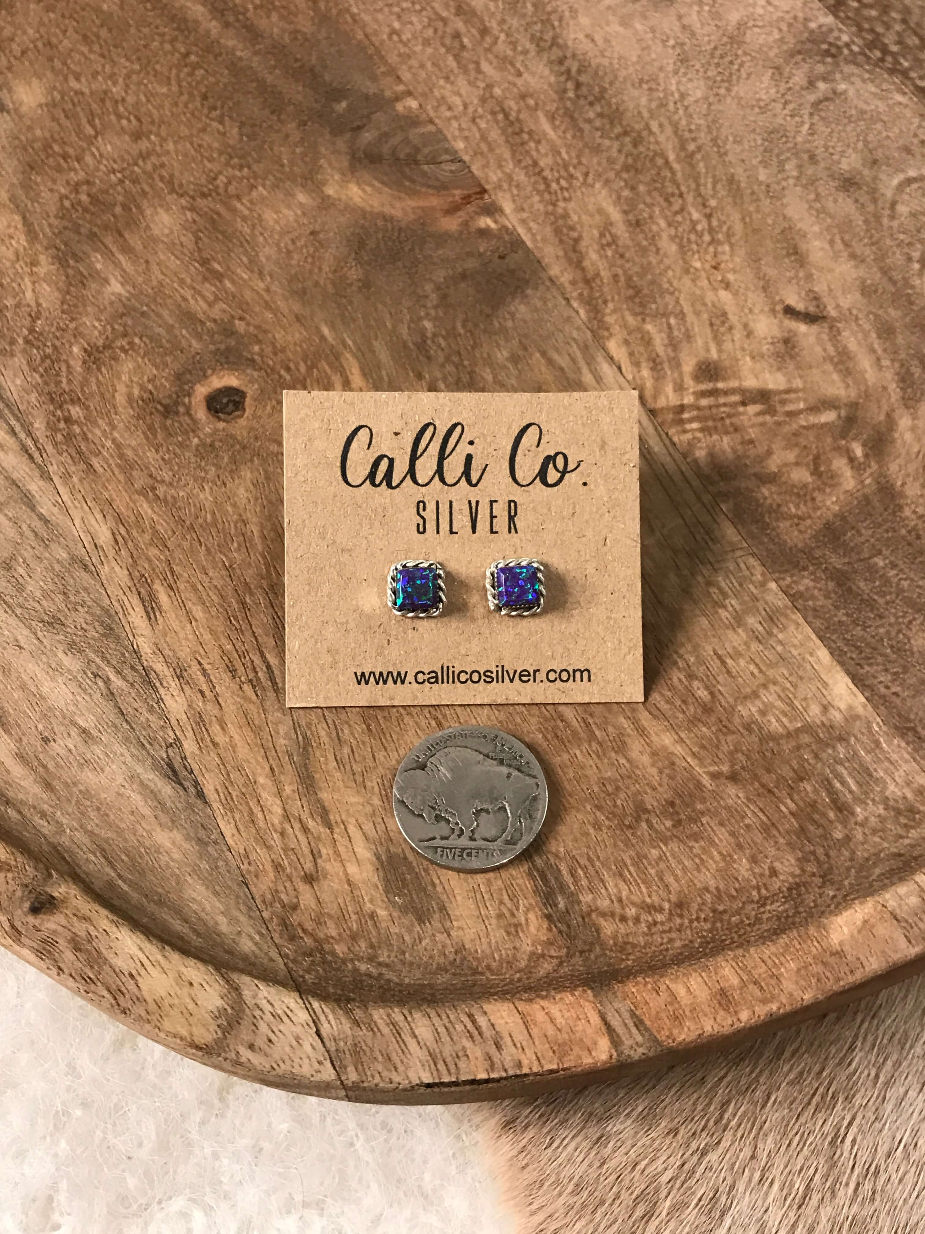 The Verity Opal Studs in Purple-Earrings-Calli Co., Turquoise and Silver Jewelry, Native American Handmade, Zuni Tribe, Navajo Tribe, Brock Texas