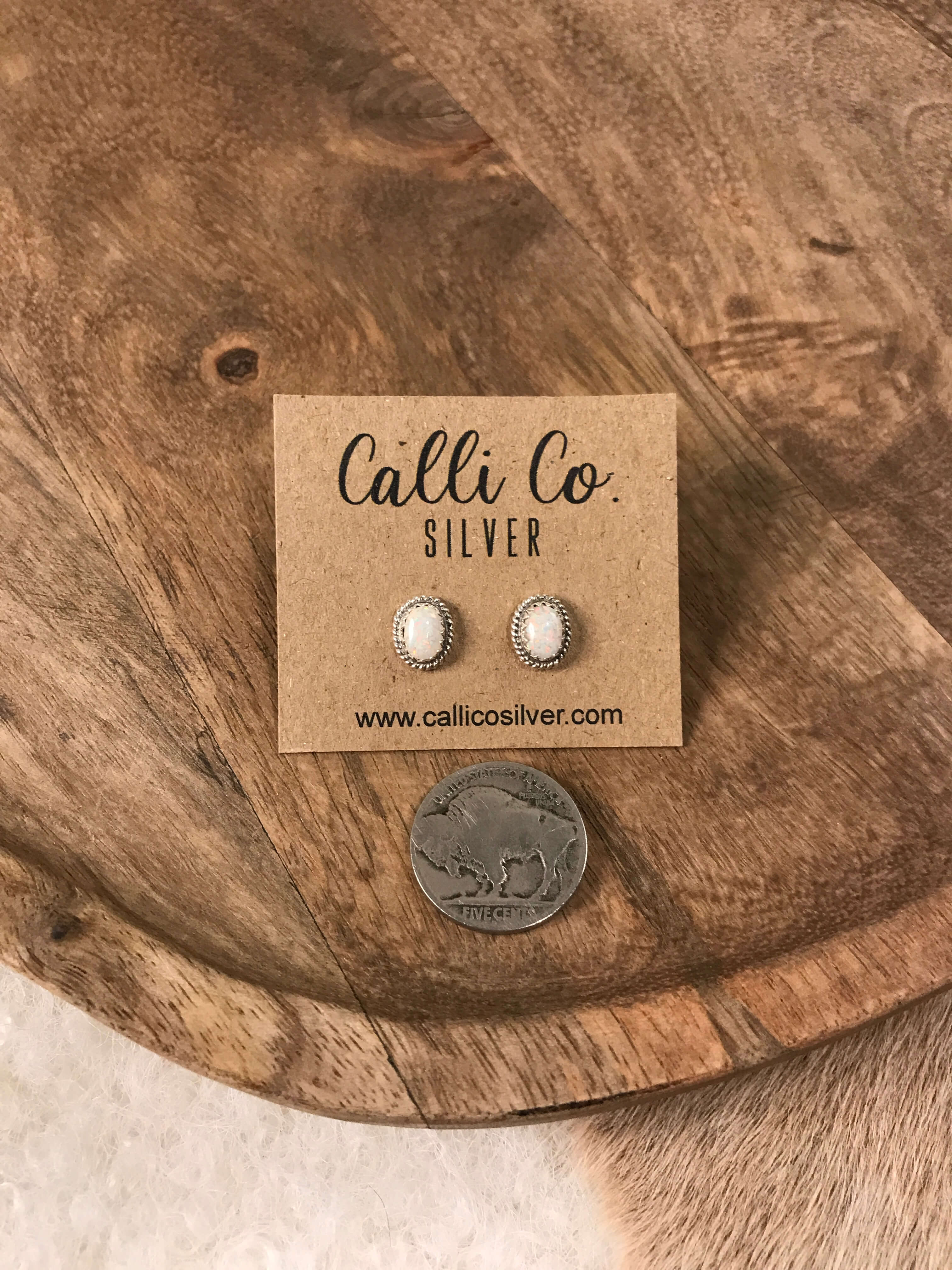 The Verity Opal Studs in White-Earrings-Calli Co., Turquoise and Silver Jewelry, Native American Handmade, Zuni Tribe, Navajo Tribe, Brock Texas