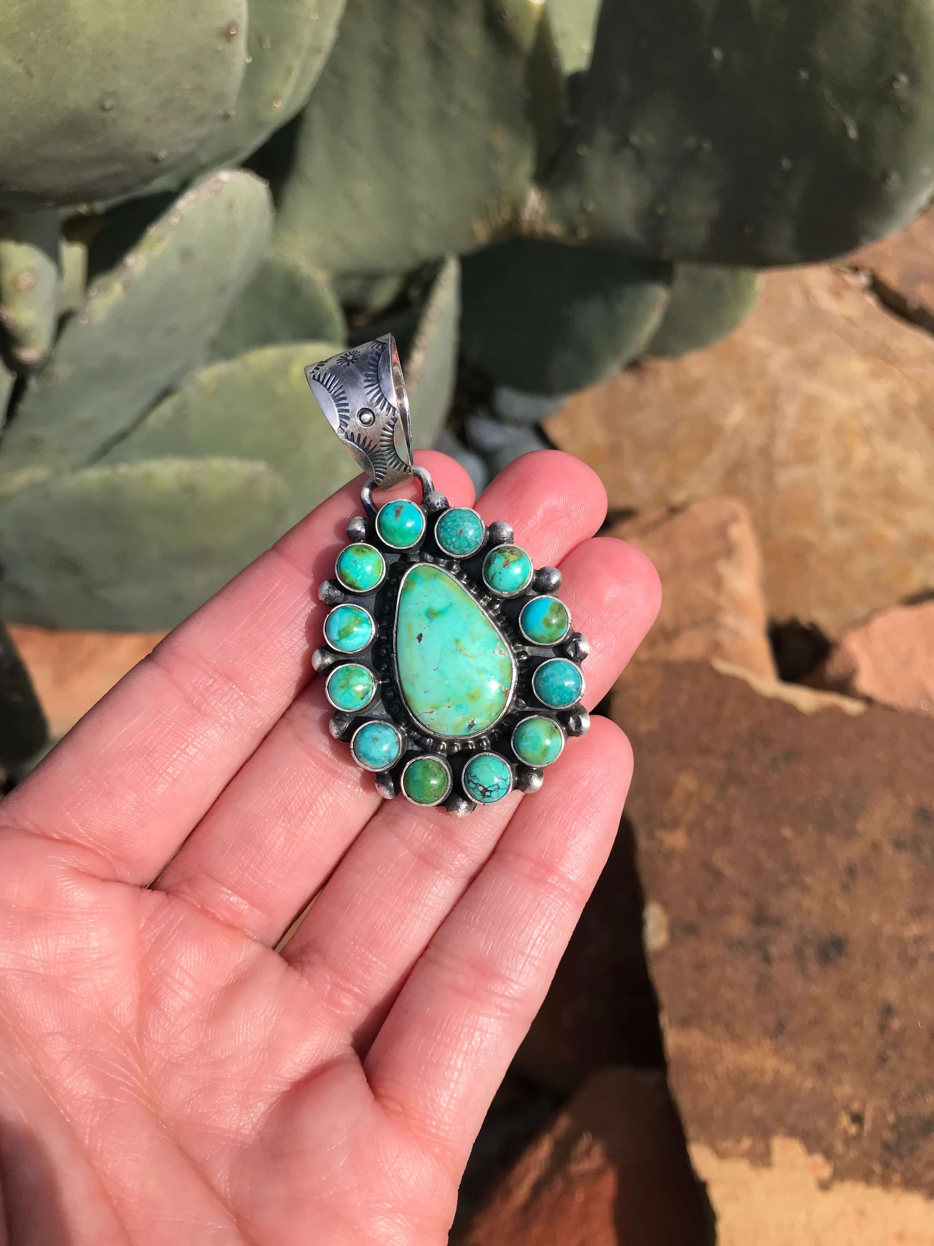 The Enax Turquoise Pendant-Pendants-Calli Co., Turquoise and Silver Jewelry, Native American Handmade, Zuni Tribe, Navajo Tribe, Brock Texas